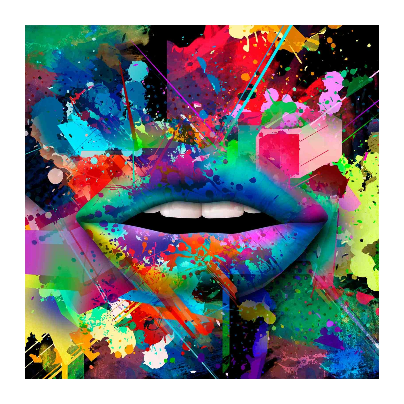 Vibrant Lips Splash Art Wall Art