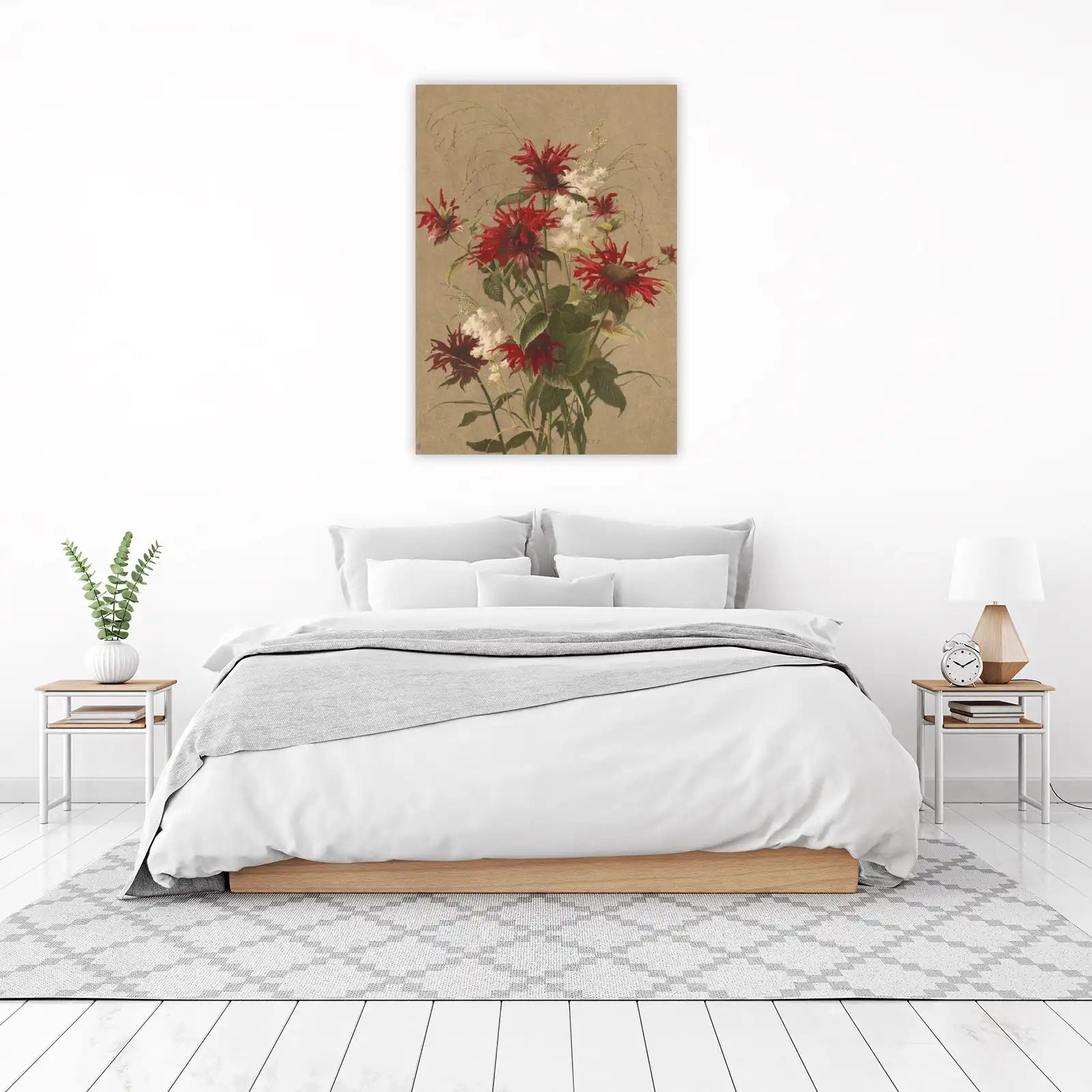 Vibrant Red Bee Balm Floral Wall Art