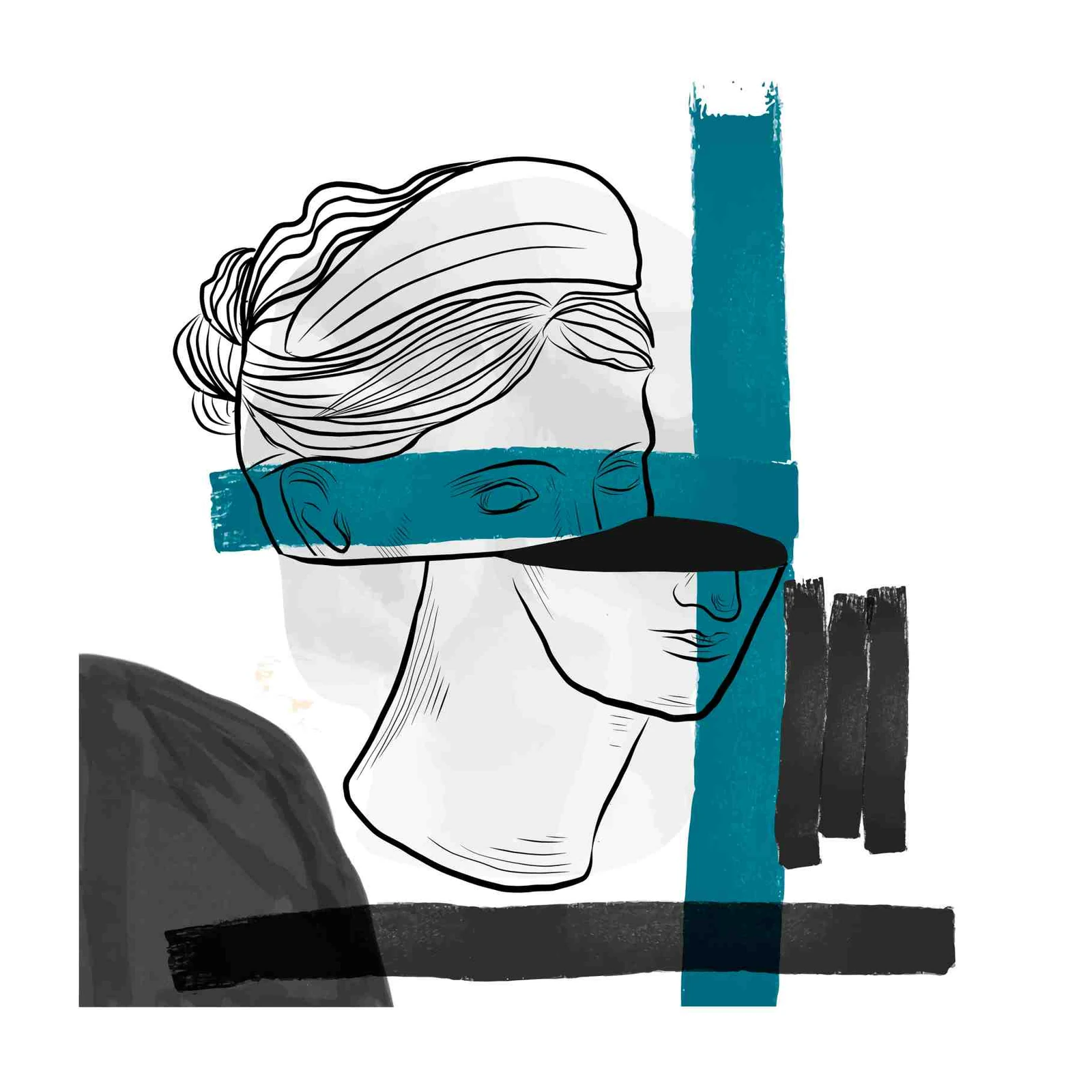 Abstract Greek Bust Teal & Black Wall Art