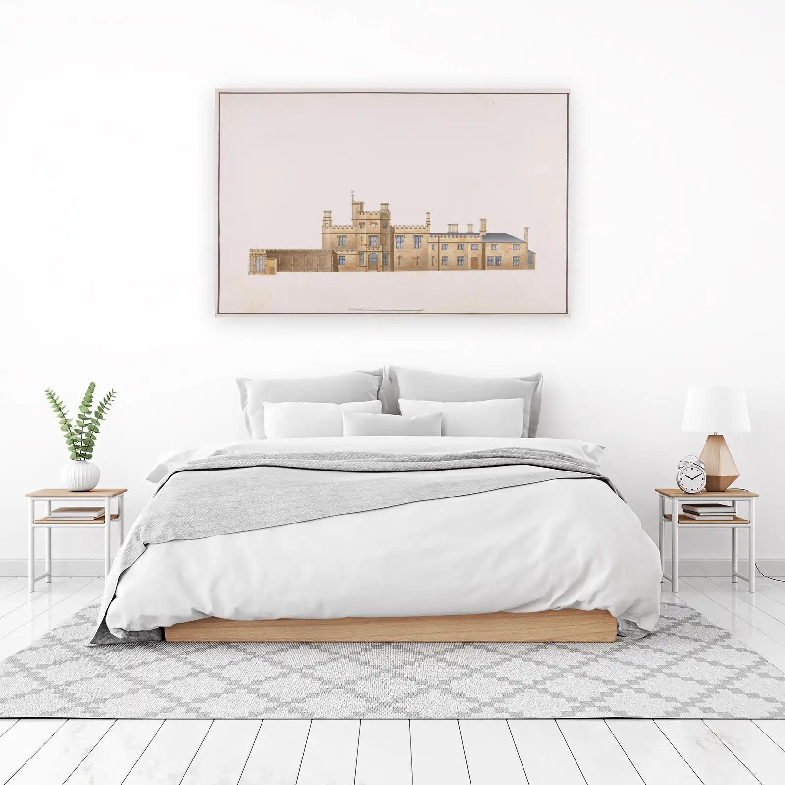 Historic Manor House Architectural Blueprint Wall Art