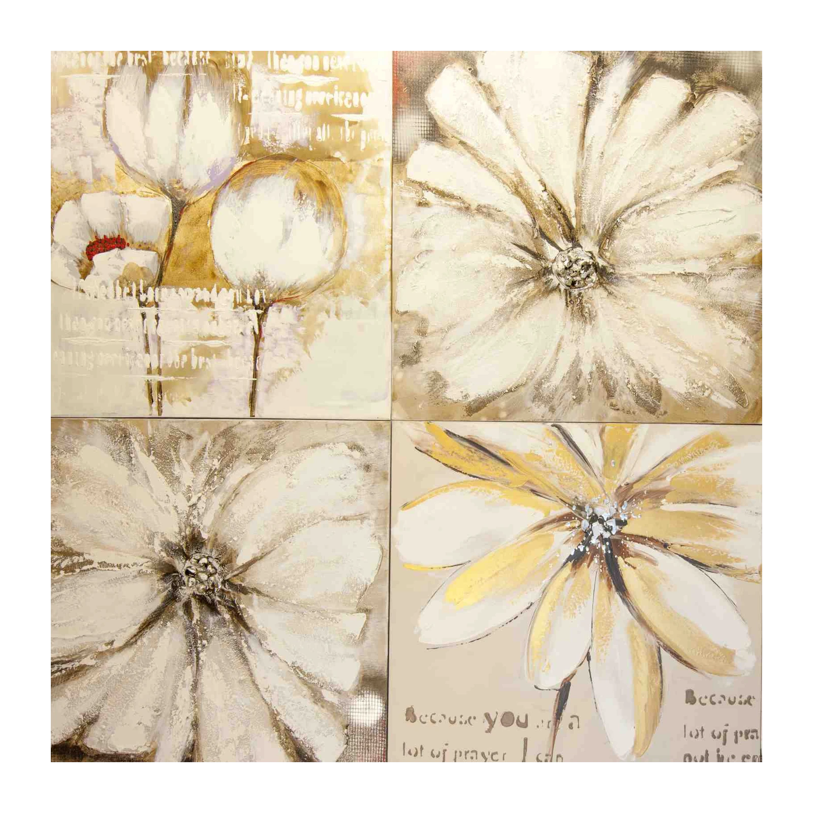 Elegant Floral Textured Gold & White Wall Art