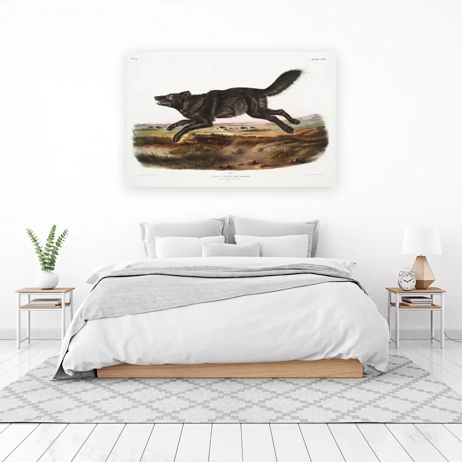 Vintage Black Wolf Running Wall Art