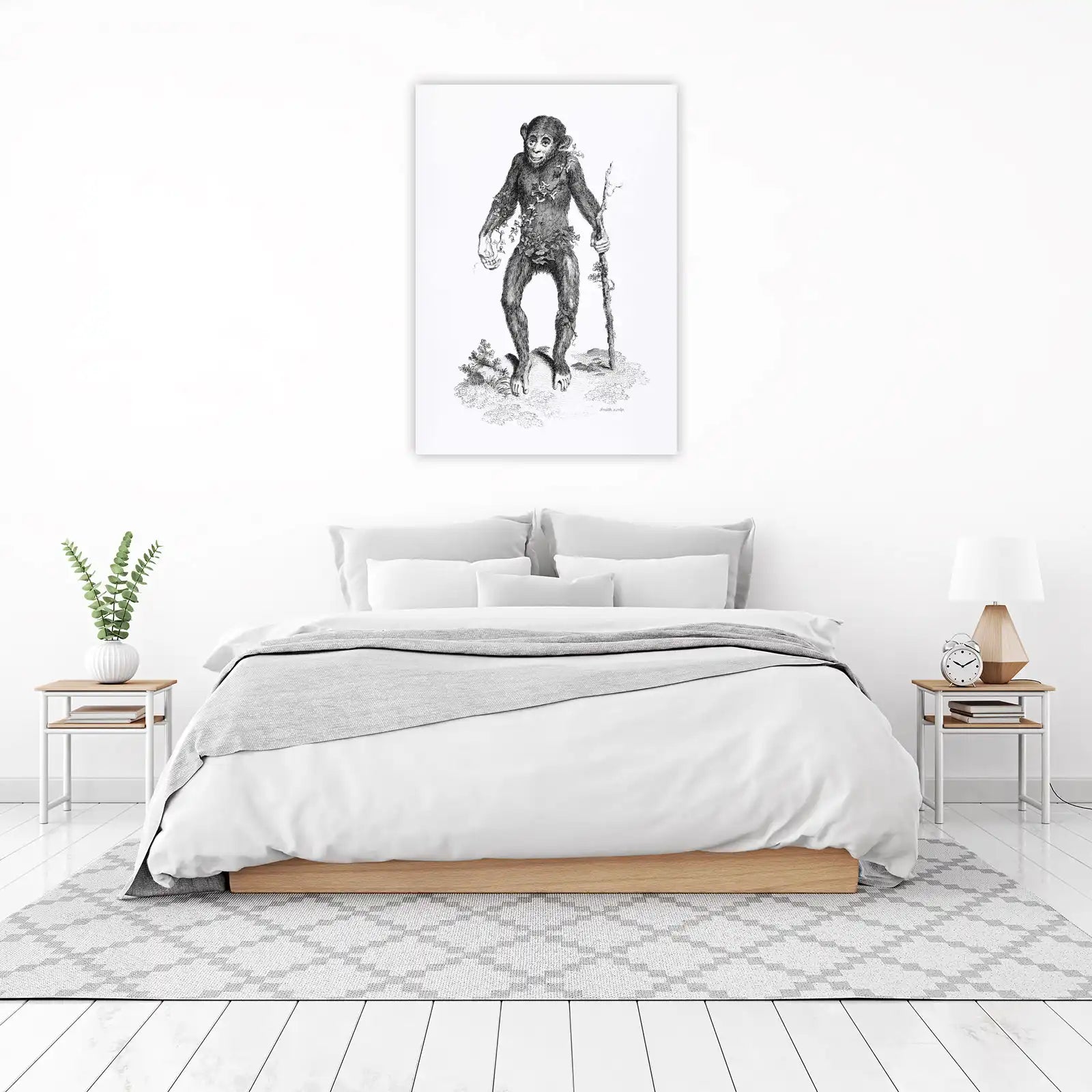 Vintage Monkey & Vine Black & White Wall Art