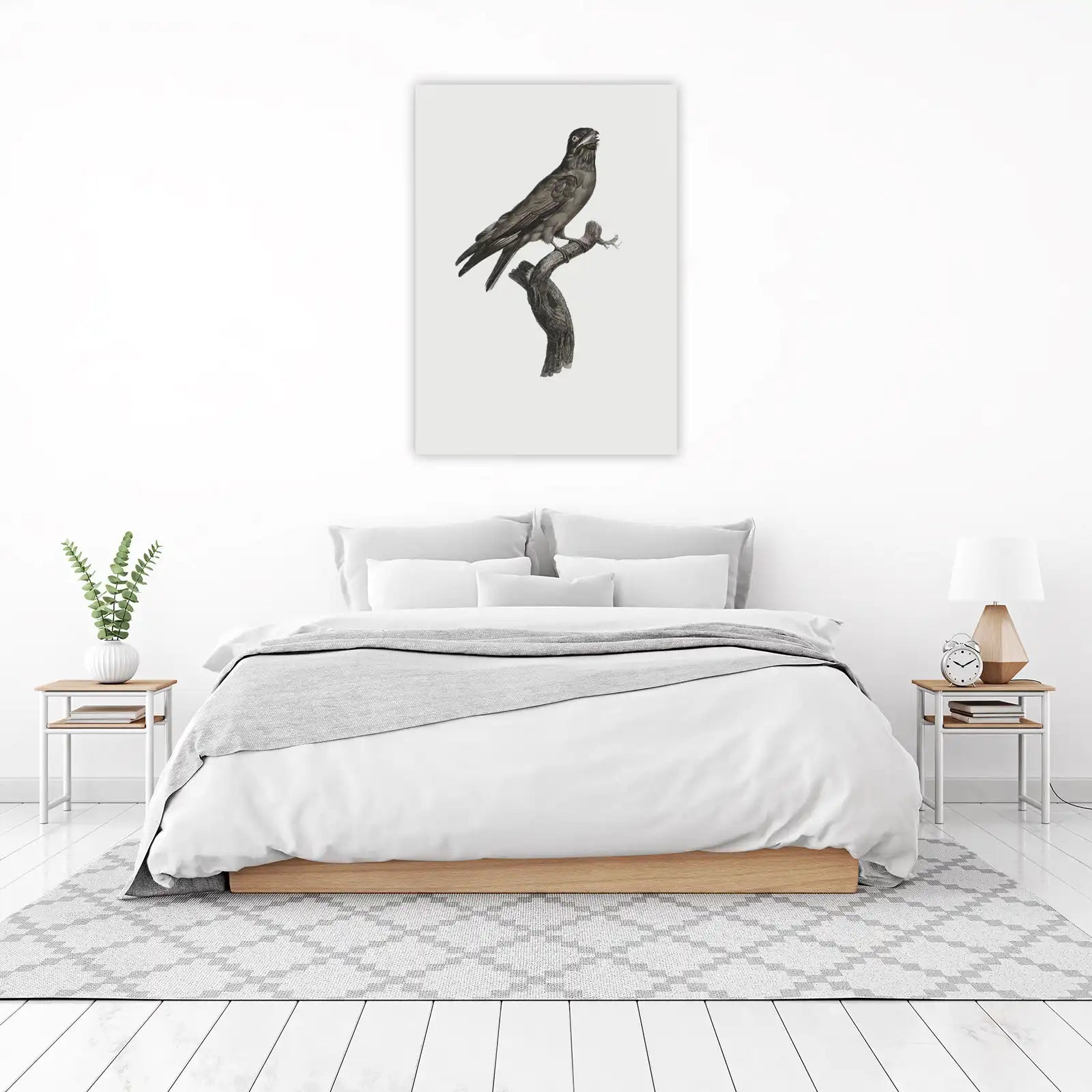 Vintage Crow Perched on Branch Wall Art