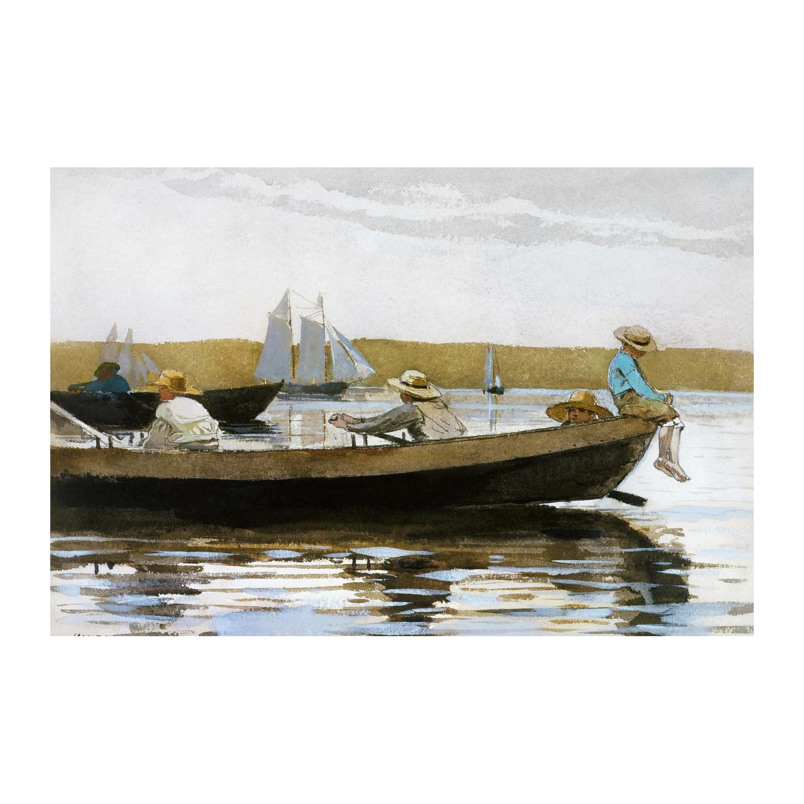 Coastal Boys Rowing Watercolor Wall Art