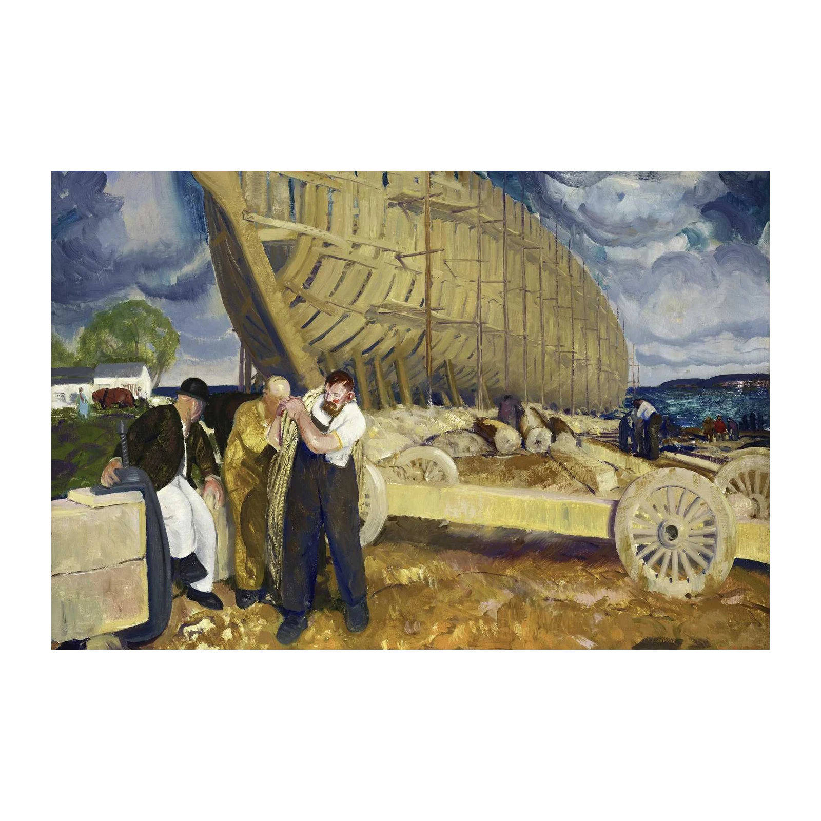Vintage Shipbuilding Scene Wall Art