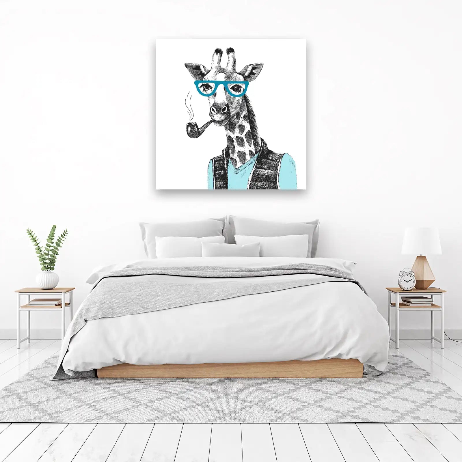 Hipster Giraffe Smoking Pipe Wall Art