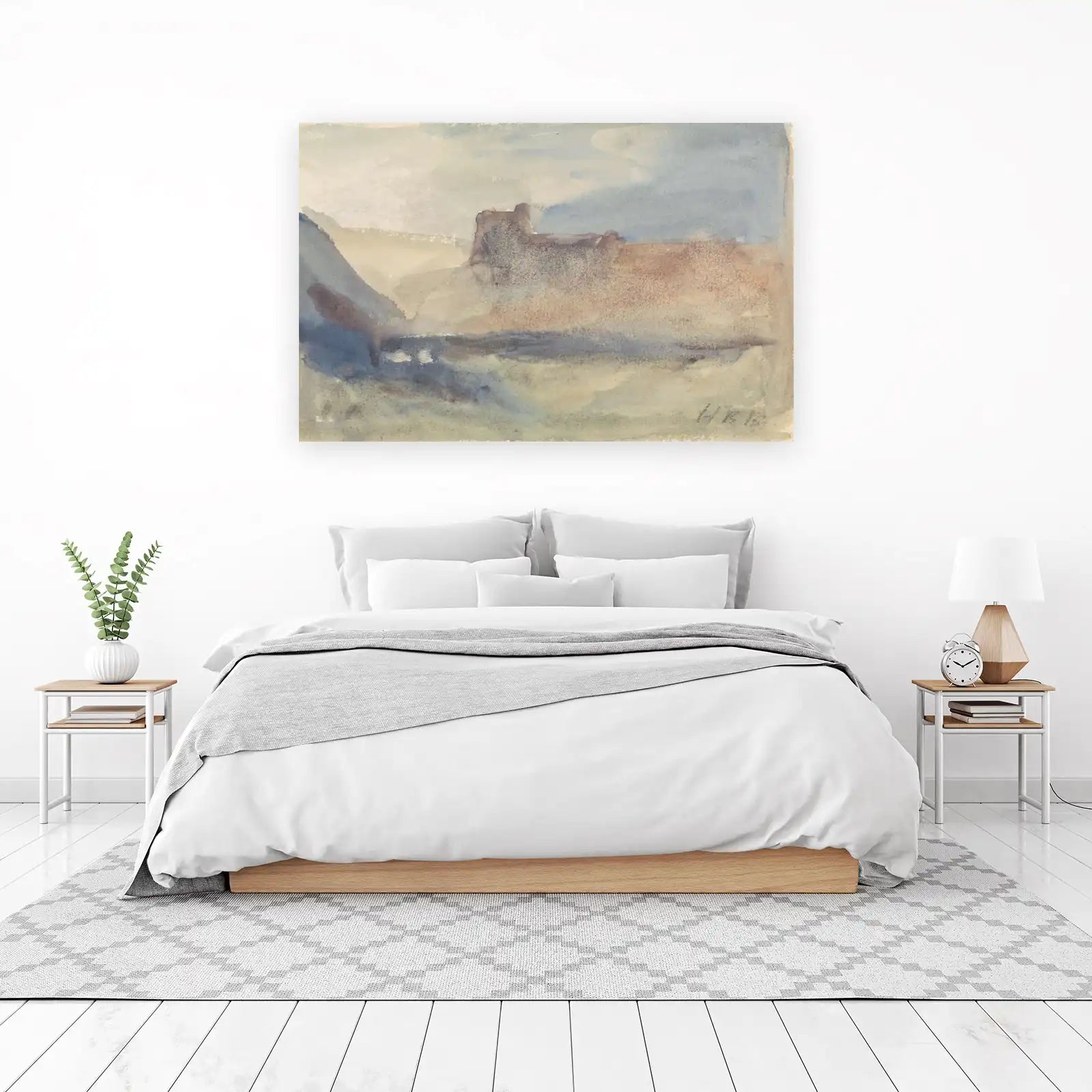 Misty Coastal Landscape Watercolor Wall Art