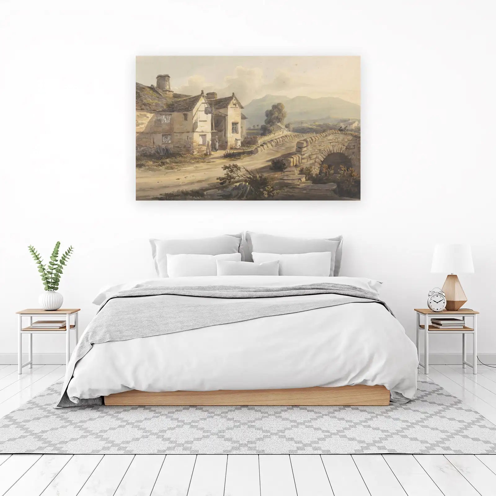 Vintage Countryside Inn Bridge Landscape Wall Art
