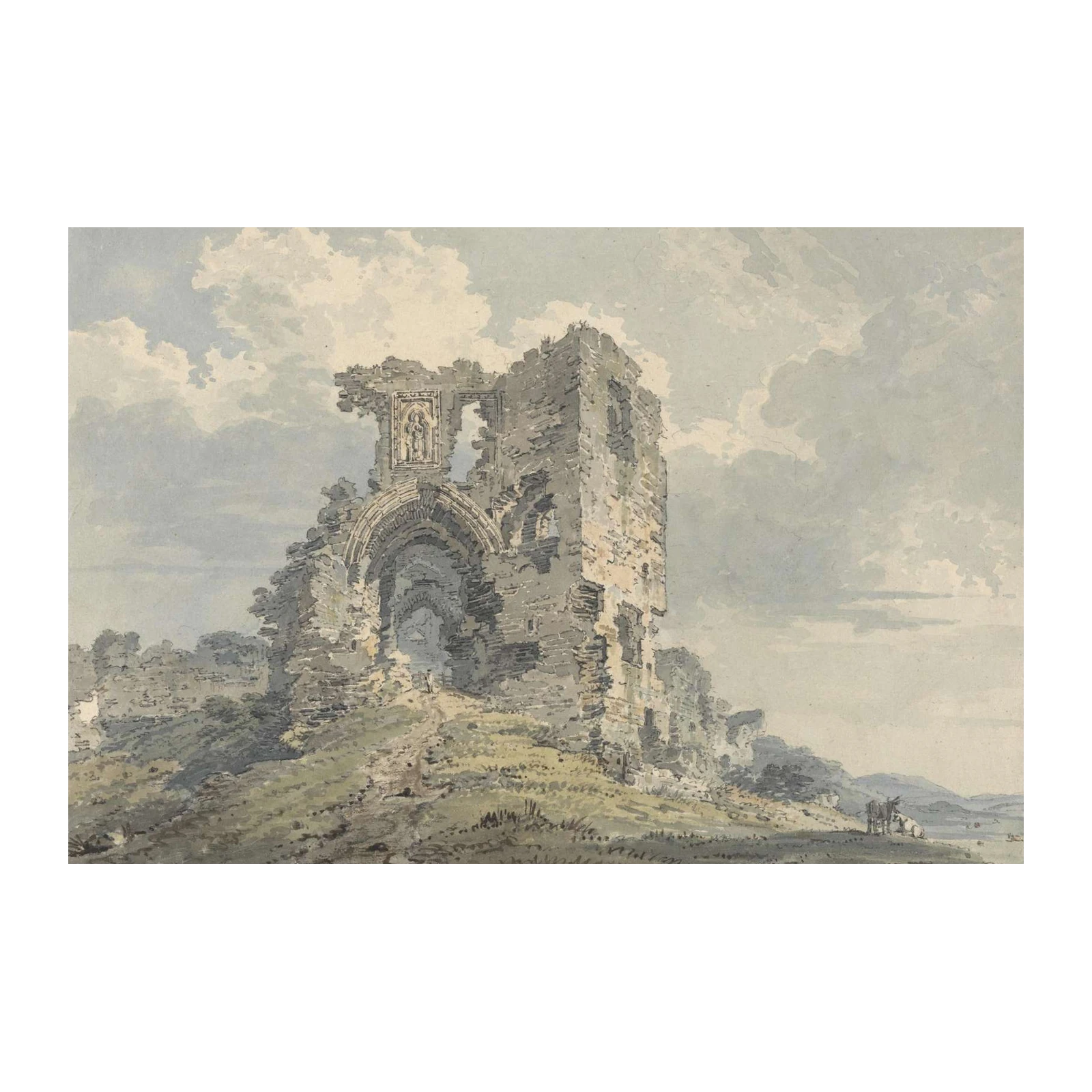 Historic Castle Ruins Watercolor Landscape Wall Art