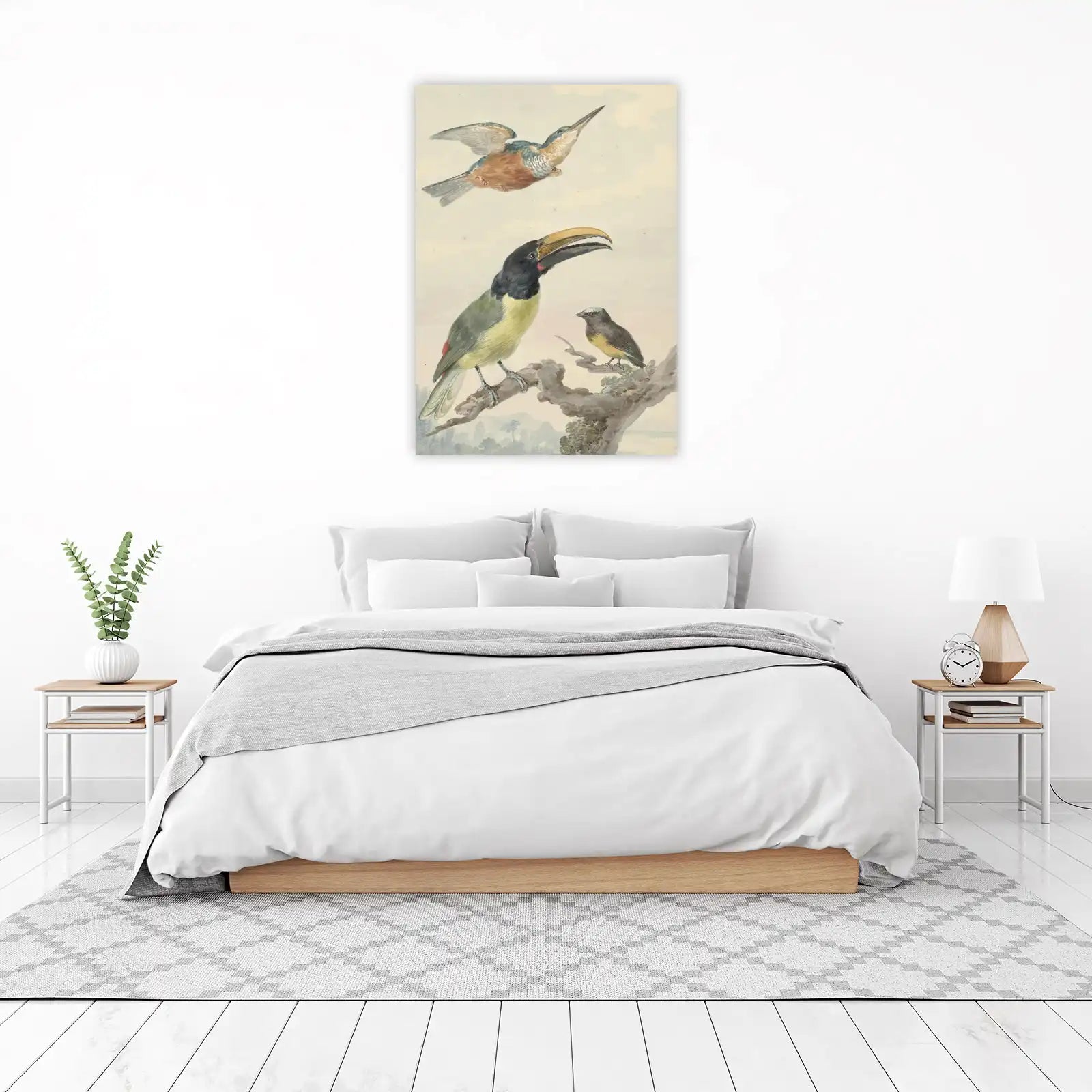 Exotic Bird Trio Watercolor Vintage Wall Art