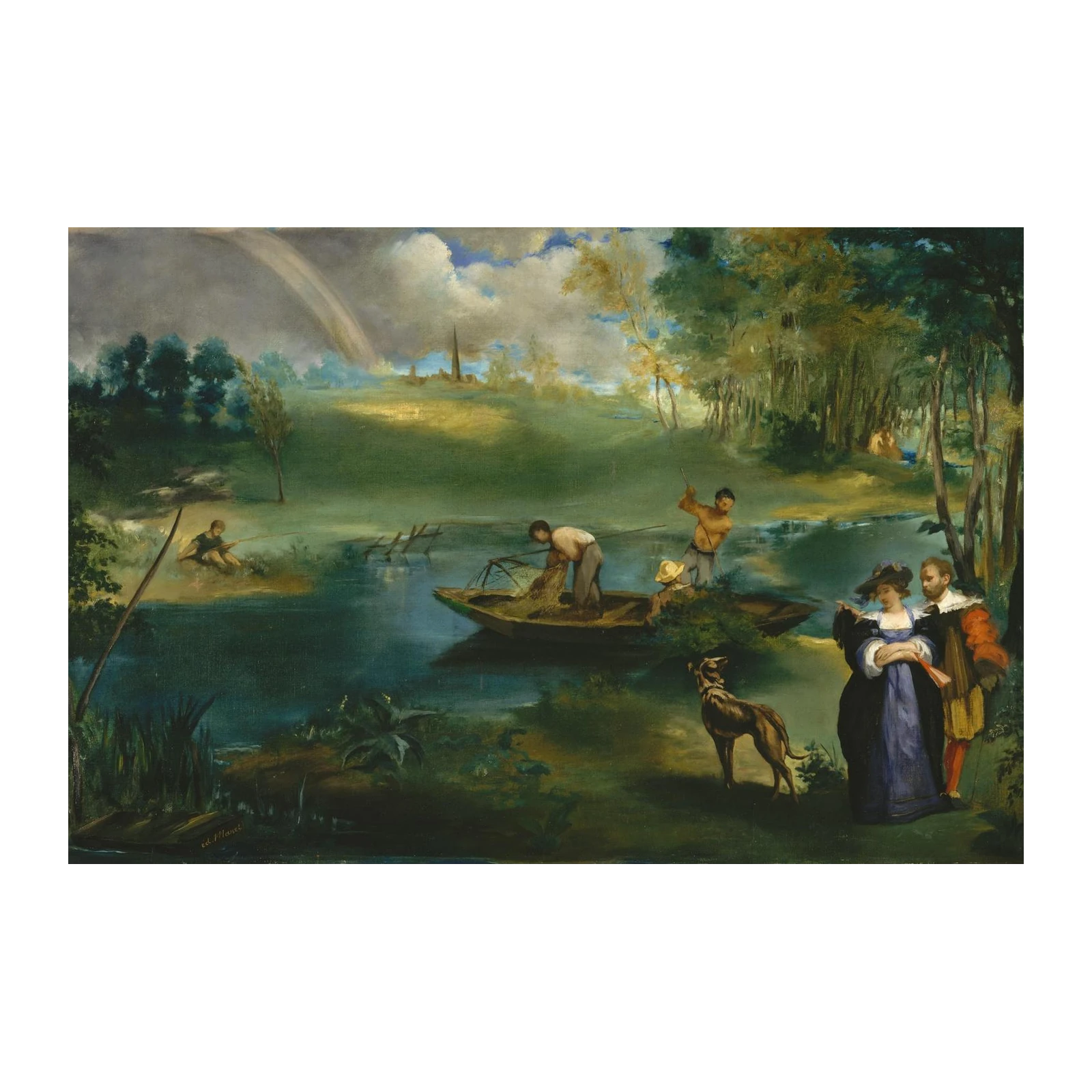Rustic River Scene Couple & Fishermen Wall Art
