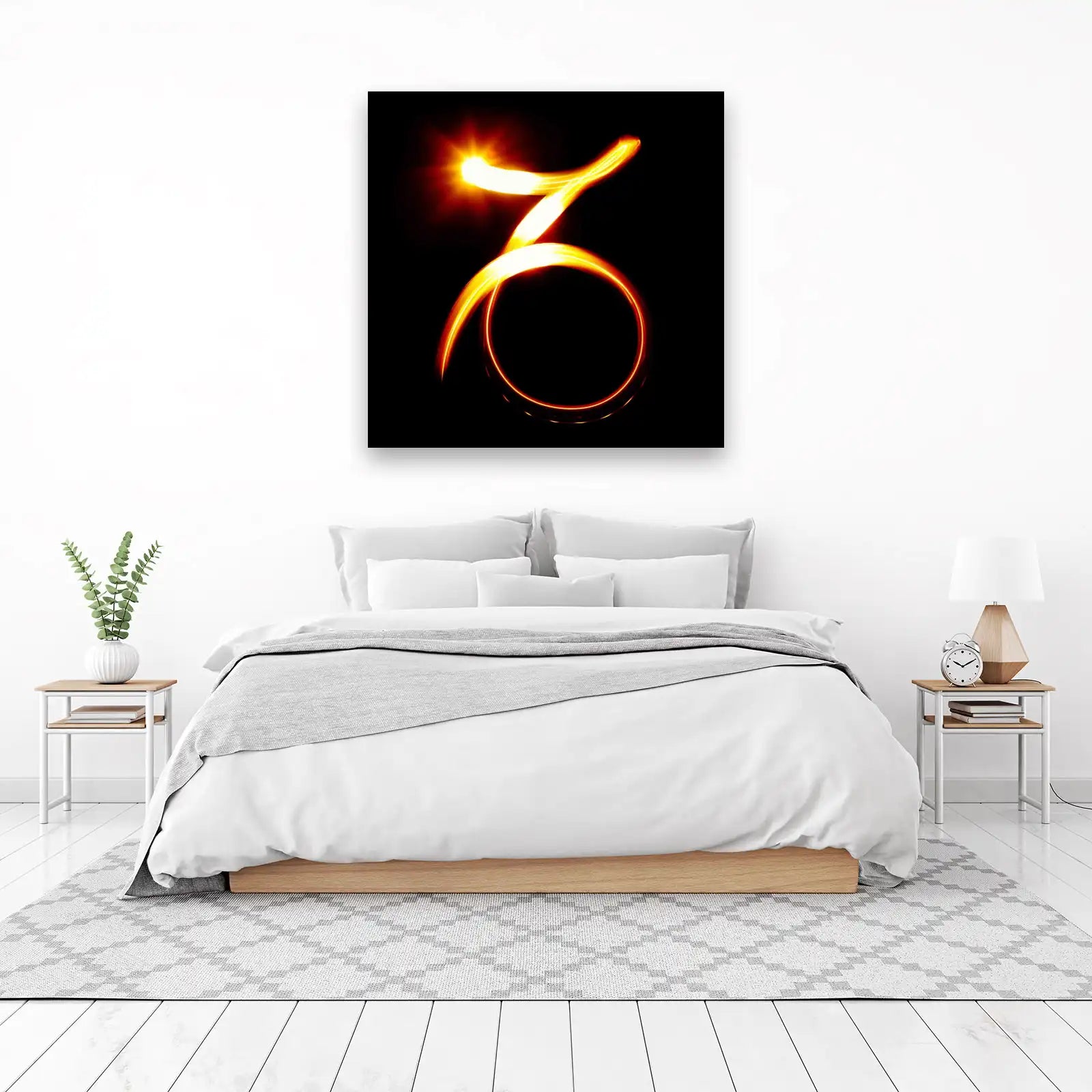 Fiery Capricorn Symbol Light Painting Wall Art