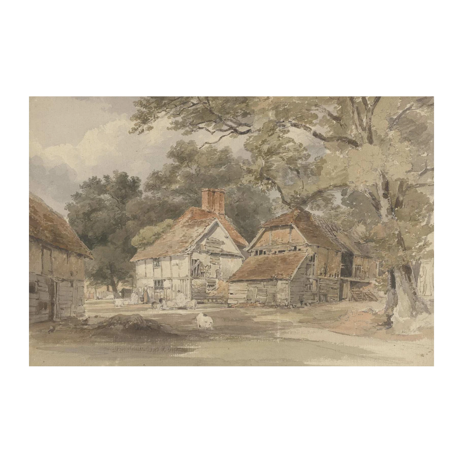 Vintage Farmhouse Landscape Watercolor Wall Art