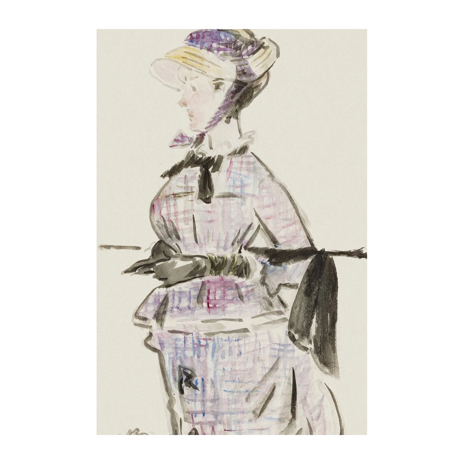 Elegant Lady in Plaid Watercolor Wall Art