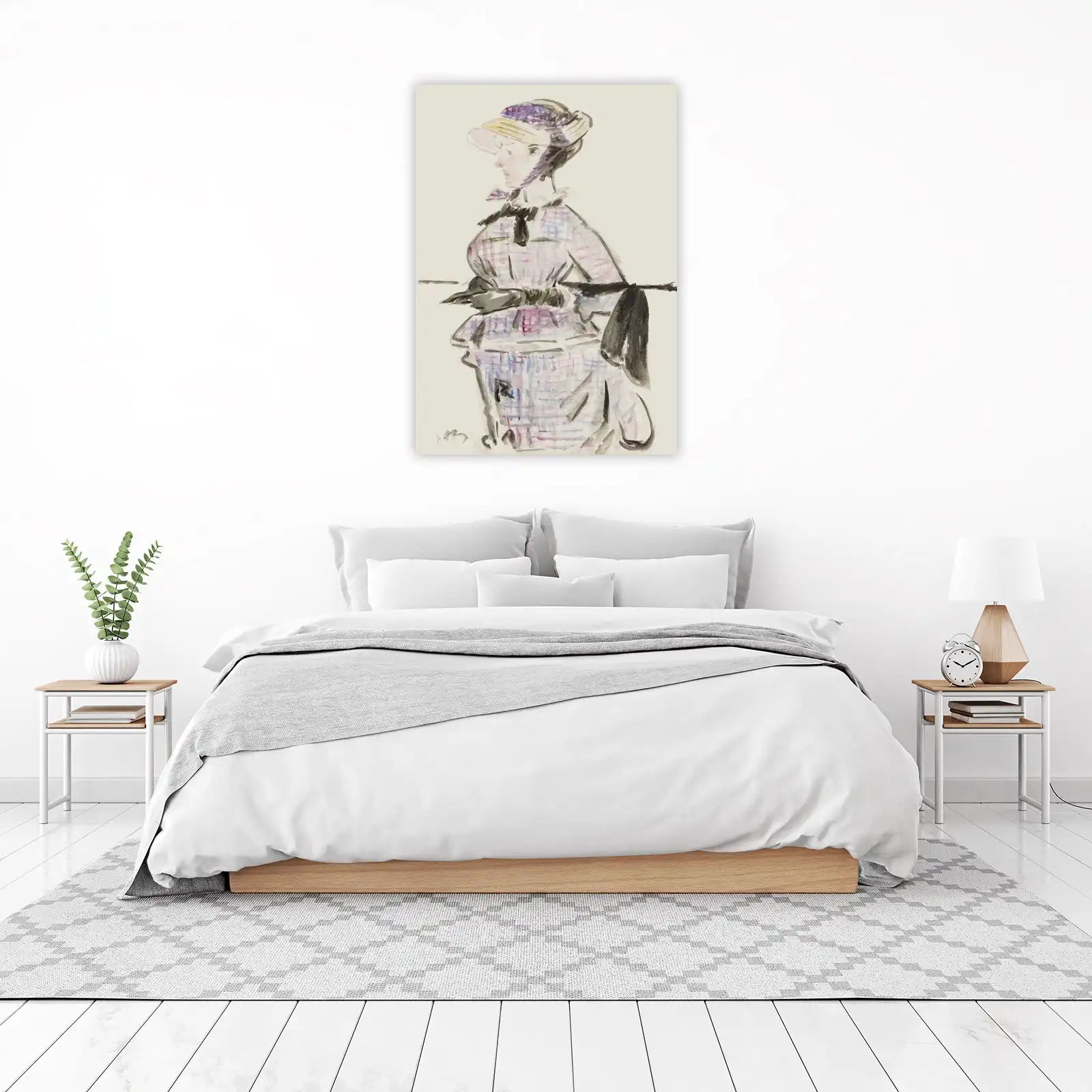 Elegant Lady in Plaid Watercolor Wall Art