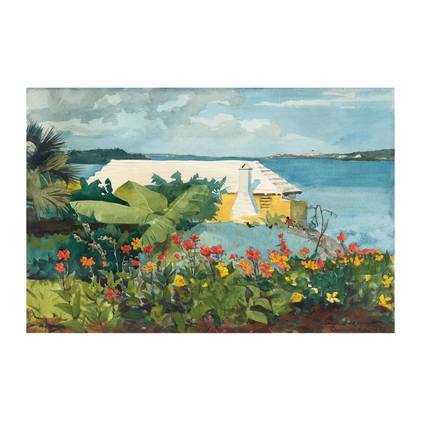 Tropical Seascape Yellow House Wall Art