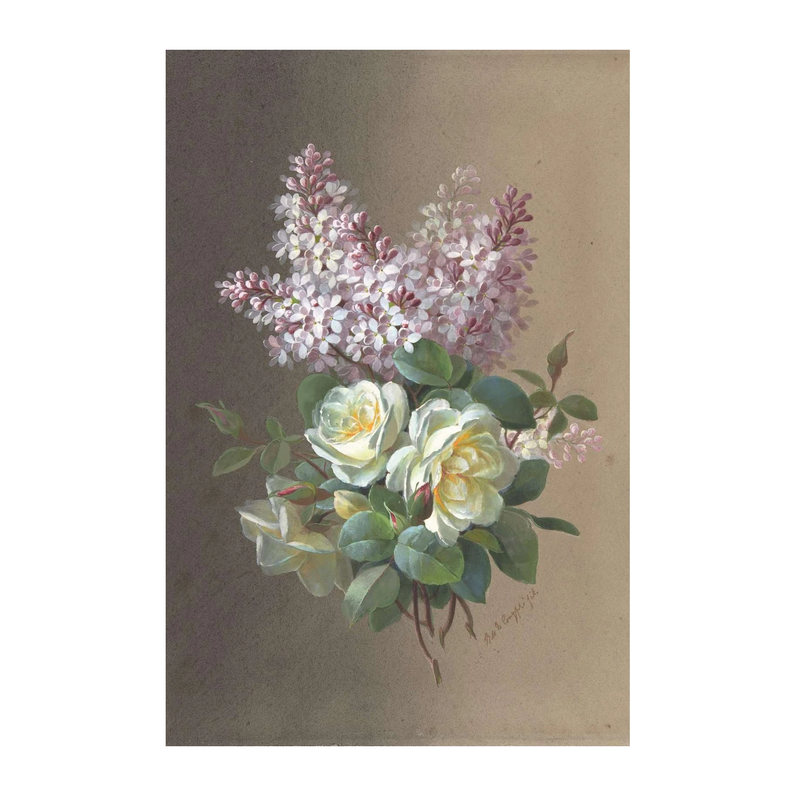 Vintage Rose & Lilac Floral Bouquet Wall Art