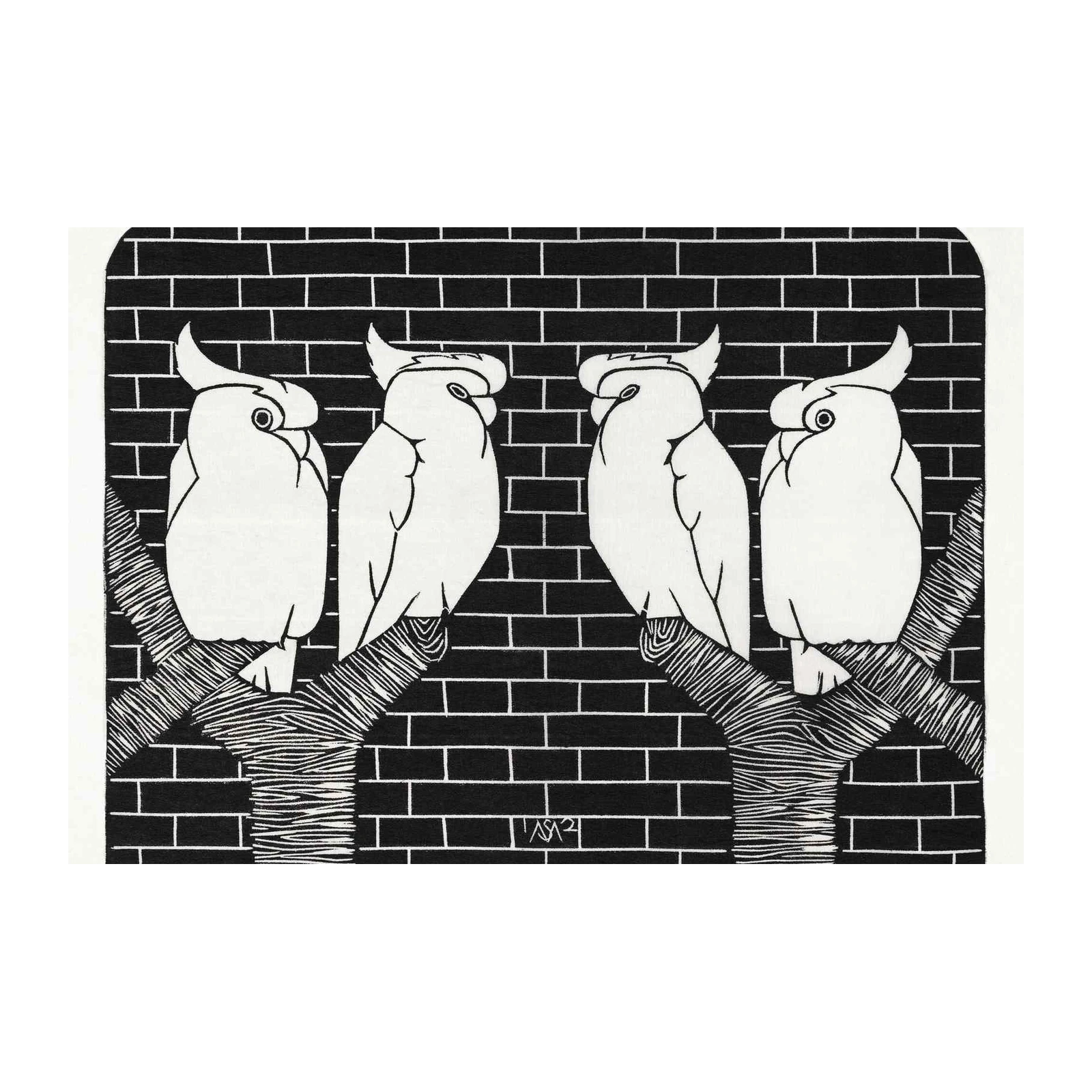 Four Cockatoos on Branches Wall Art
