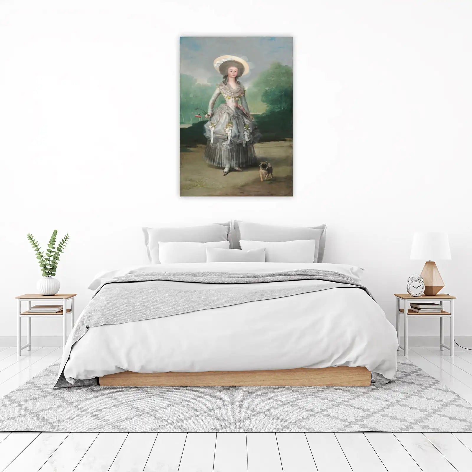 Elegant Lady with Pug Vintage Portrait Wall Art