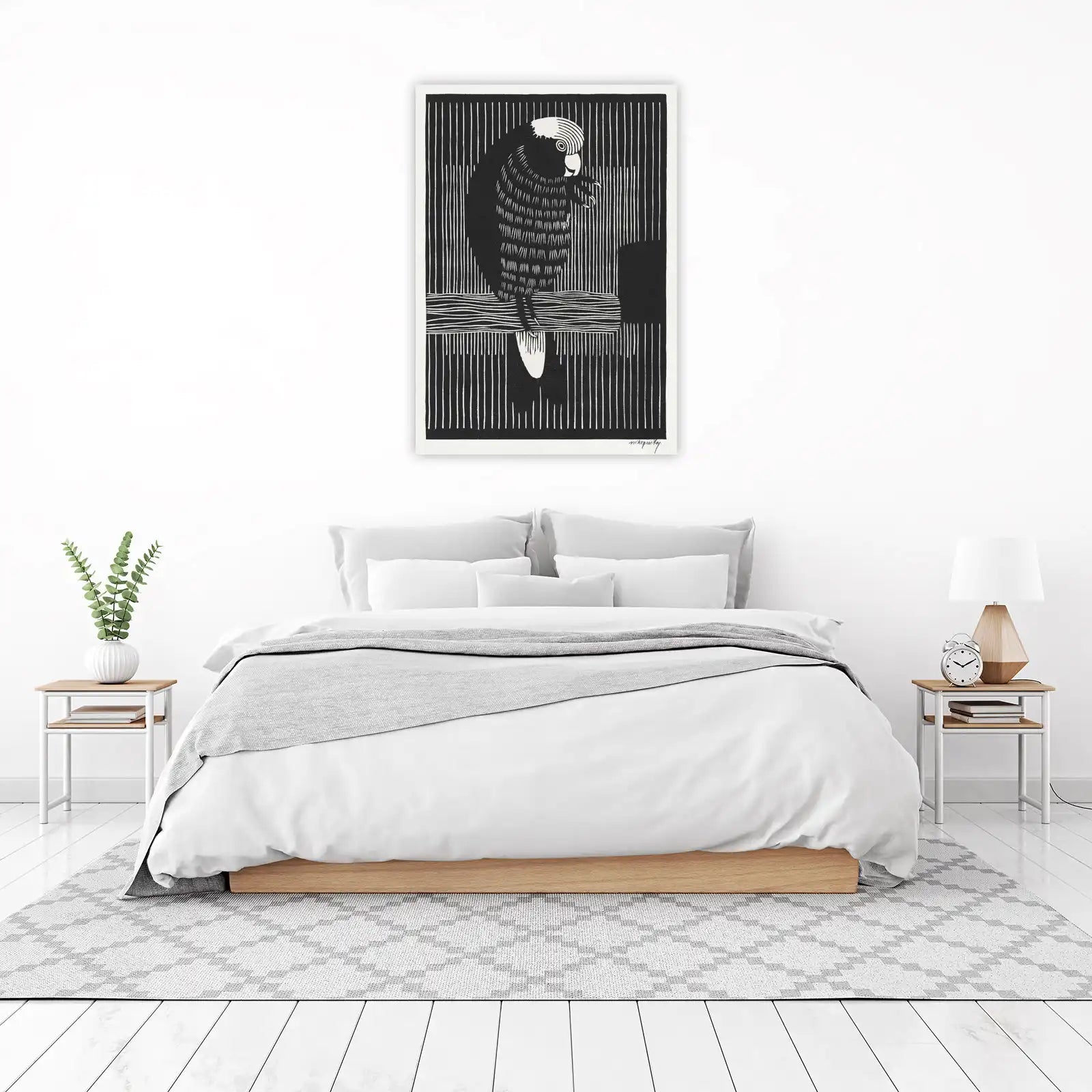 Bold Black Parrot Art Print - Bird Wall Art