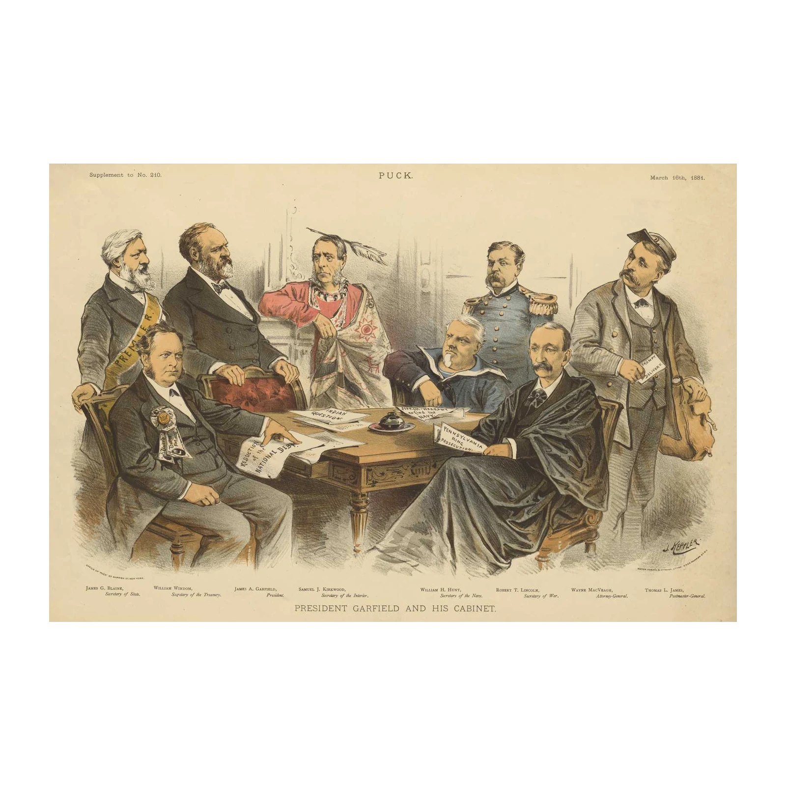President Garfield and His Cabinet Vintage Political Satire Wall Art