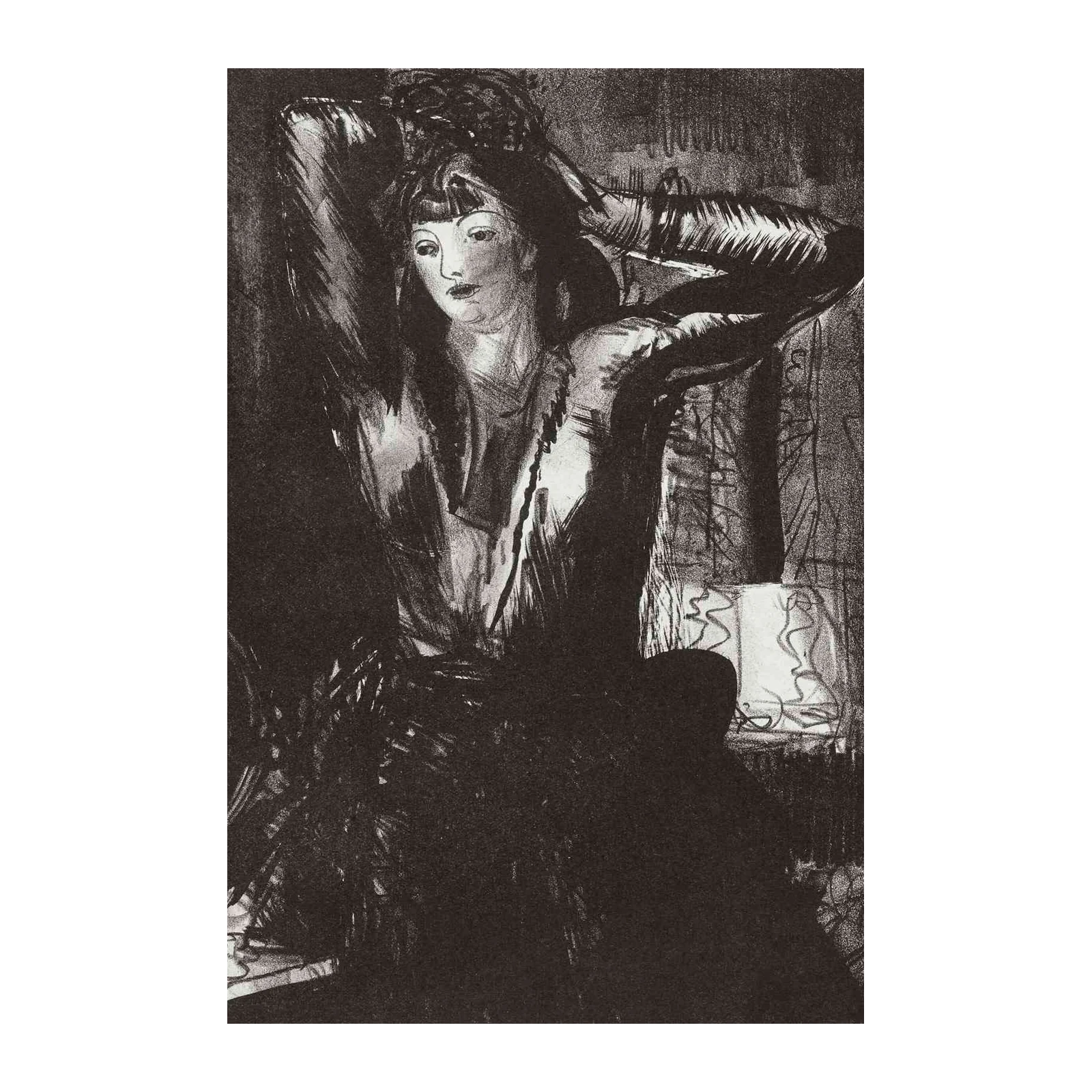 Elegant Woman Portrait Charcoal Wall Art