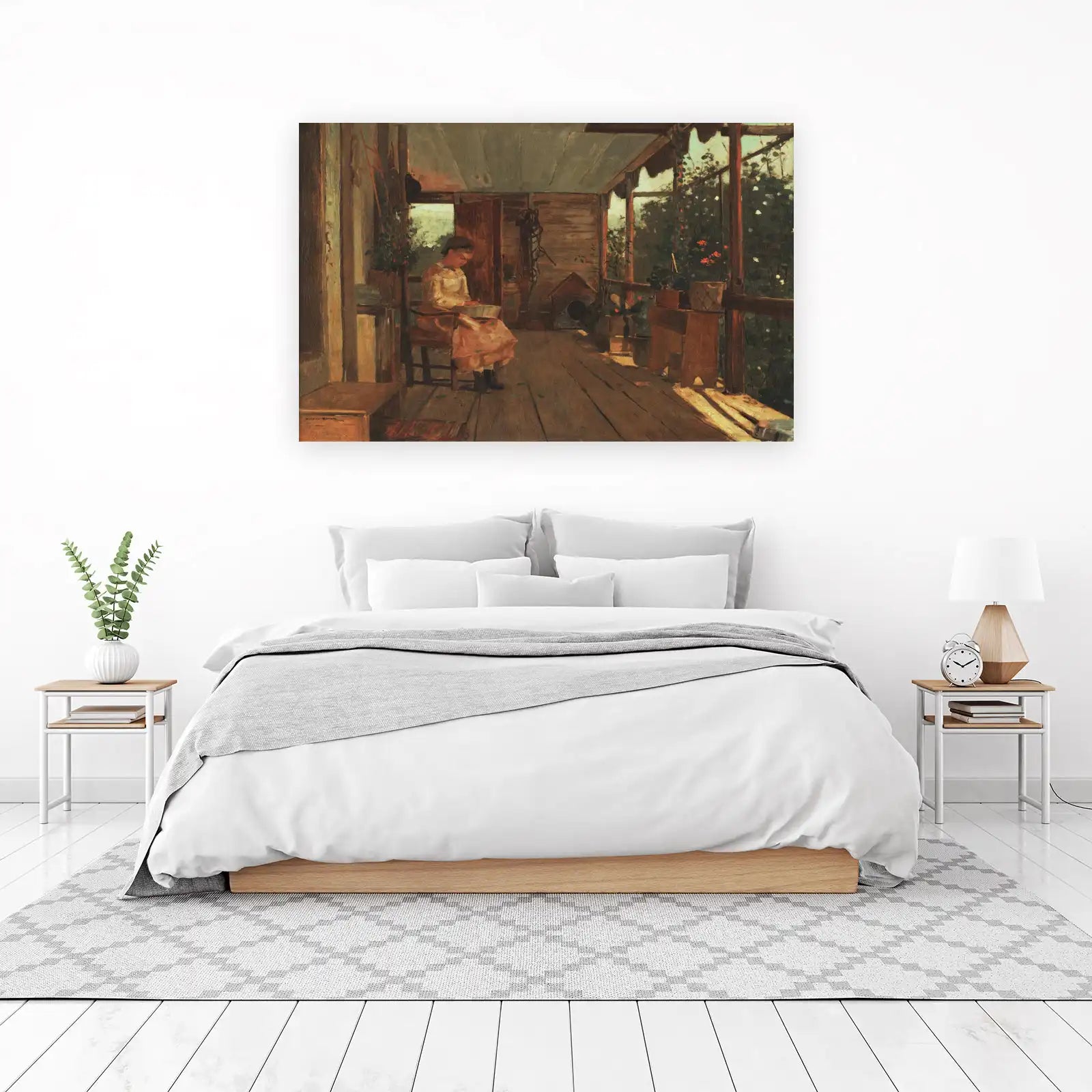 Serene Girl on Porch Wall Art