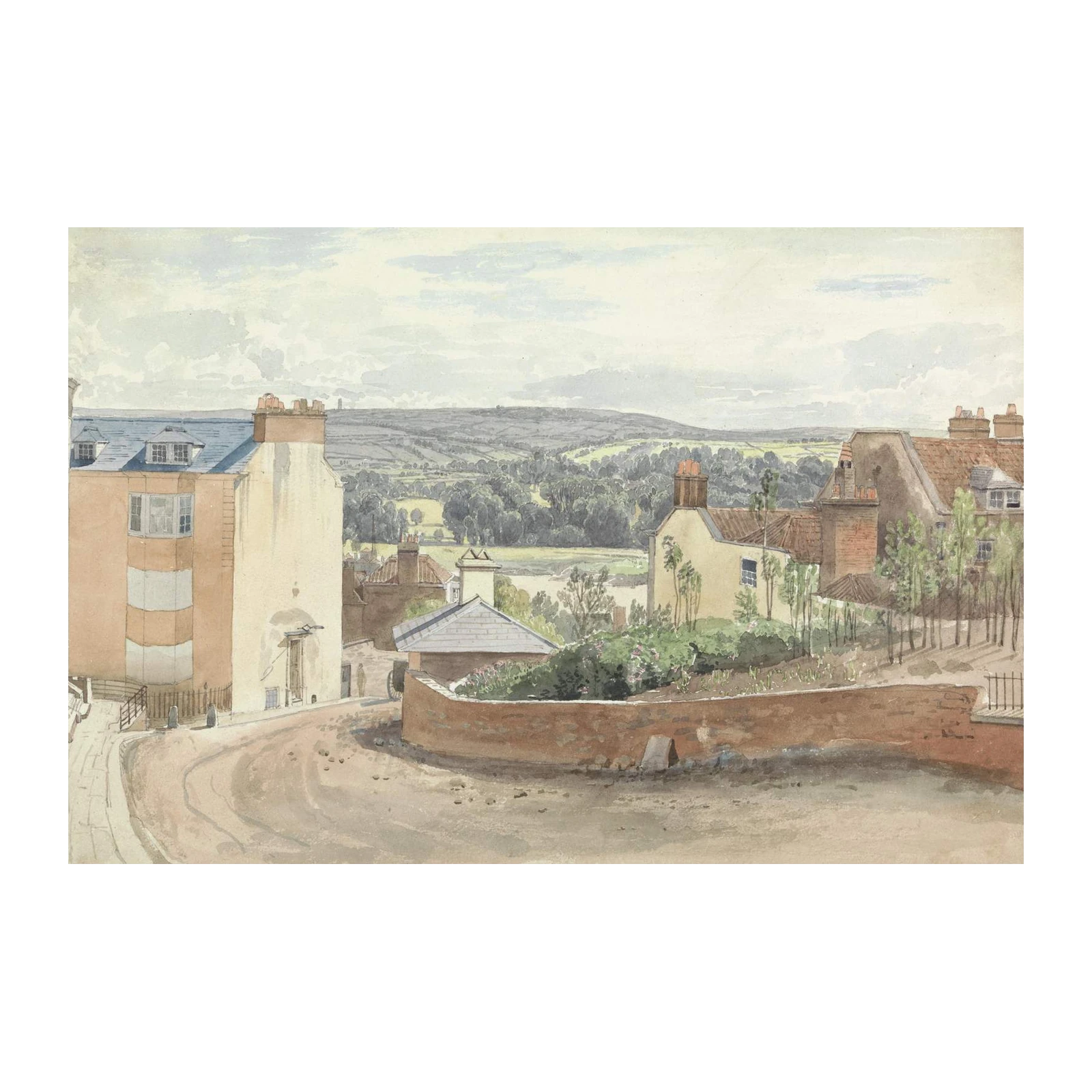 Charming Village Landscape Watercolor Wall Art