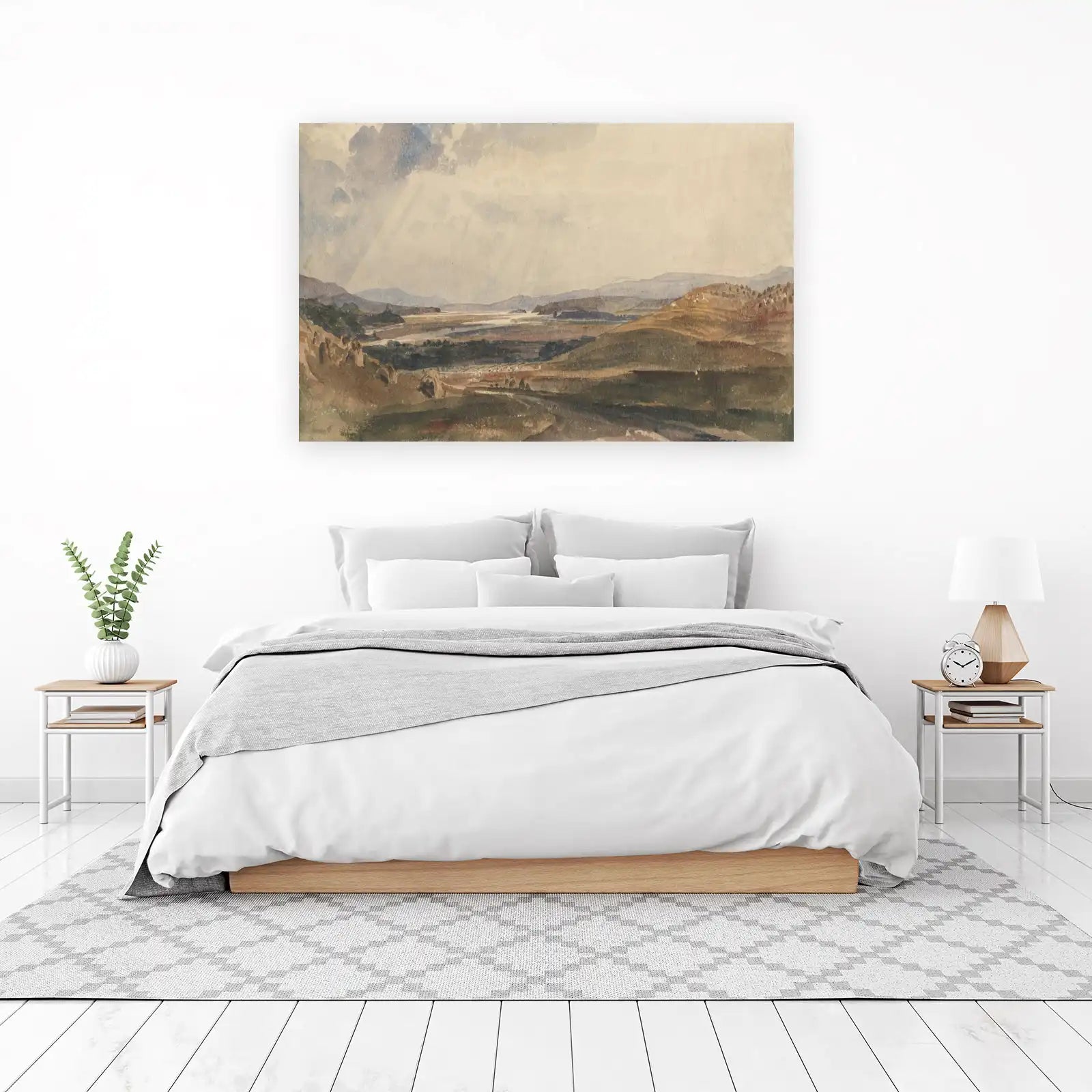 Serene Valley Landscape Vintage Watercolor Wall Art