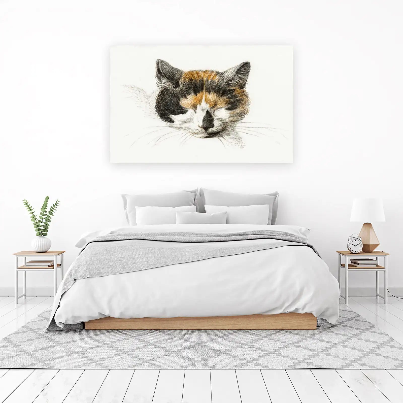 Calico Cat Portrait Realistic Pencil Sketch Wall Art