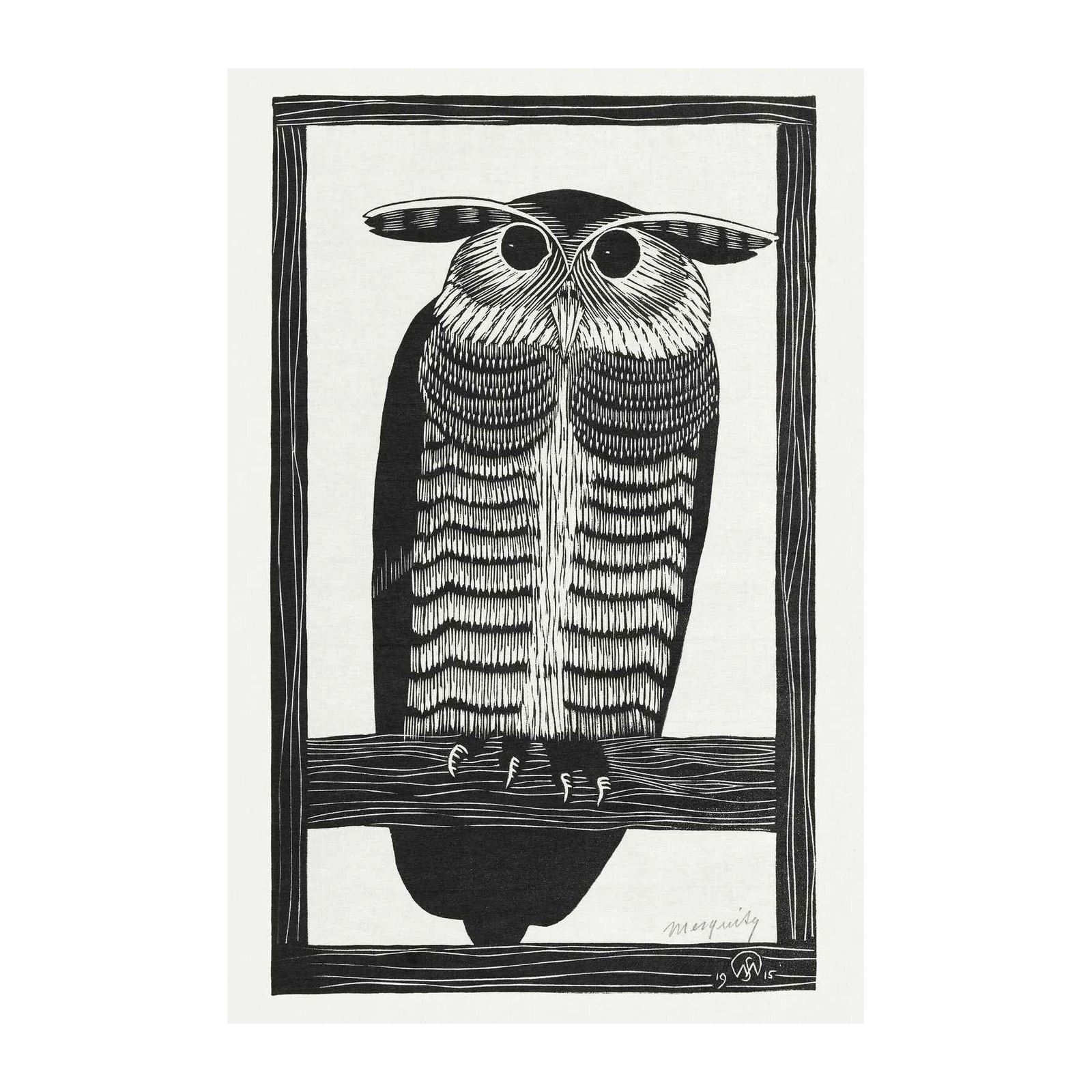 Majestic Owl Illustration Black & White Wall Art