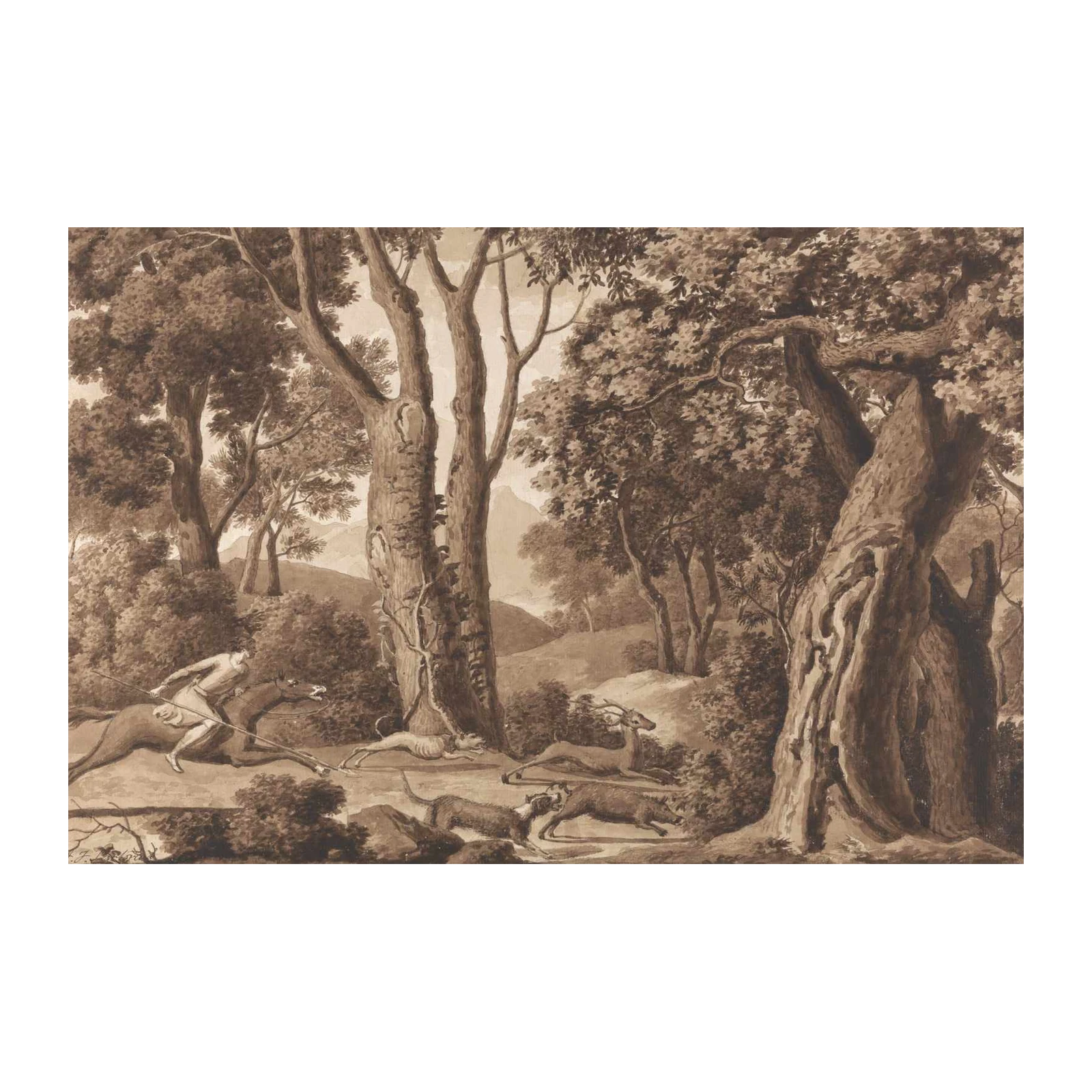 Vintage Hunting Scene Forest Wall Art