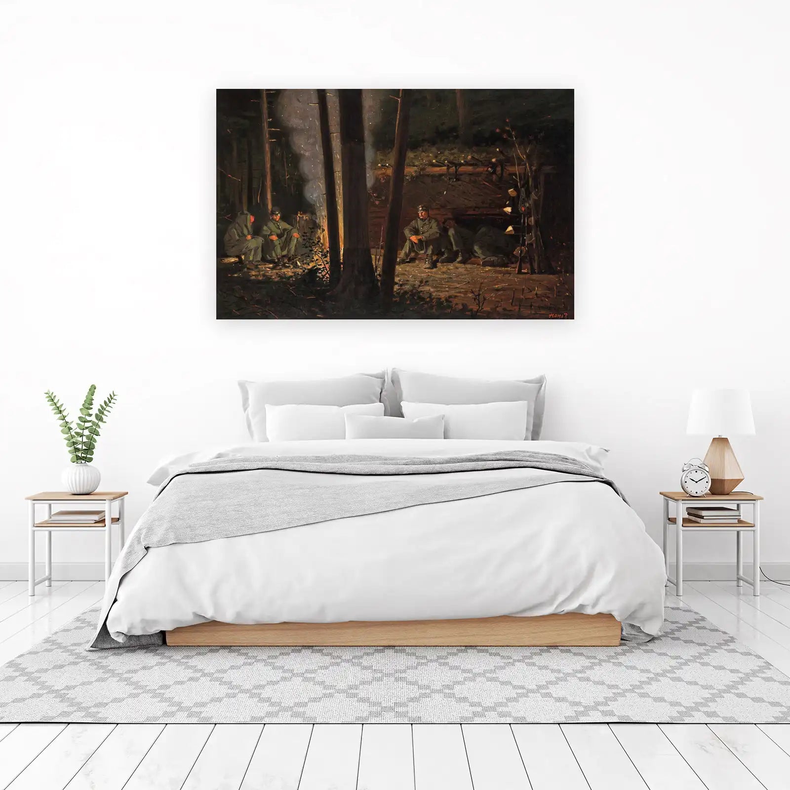 Camp Fire Soldiers Forest Wall Art