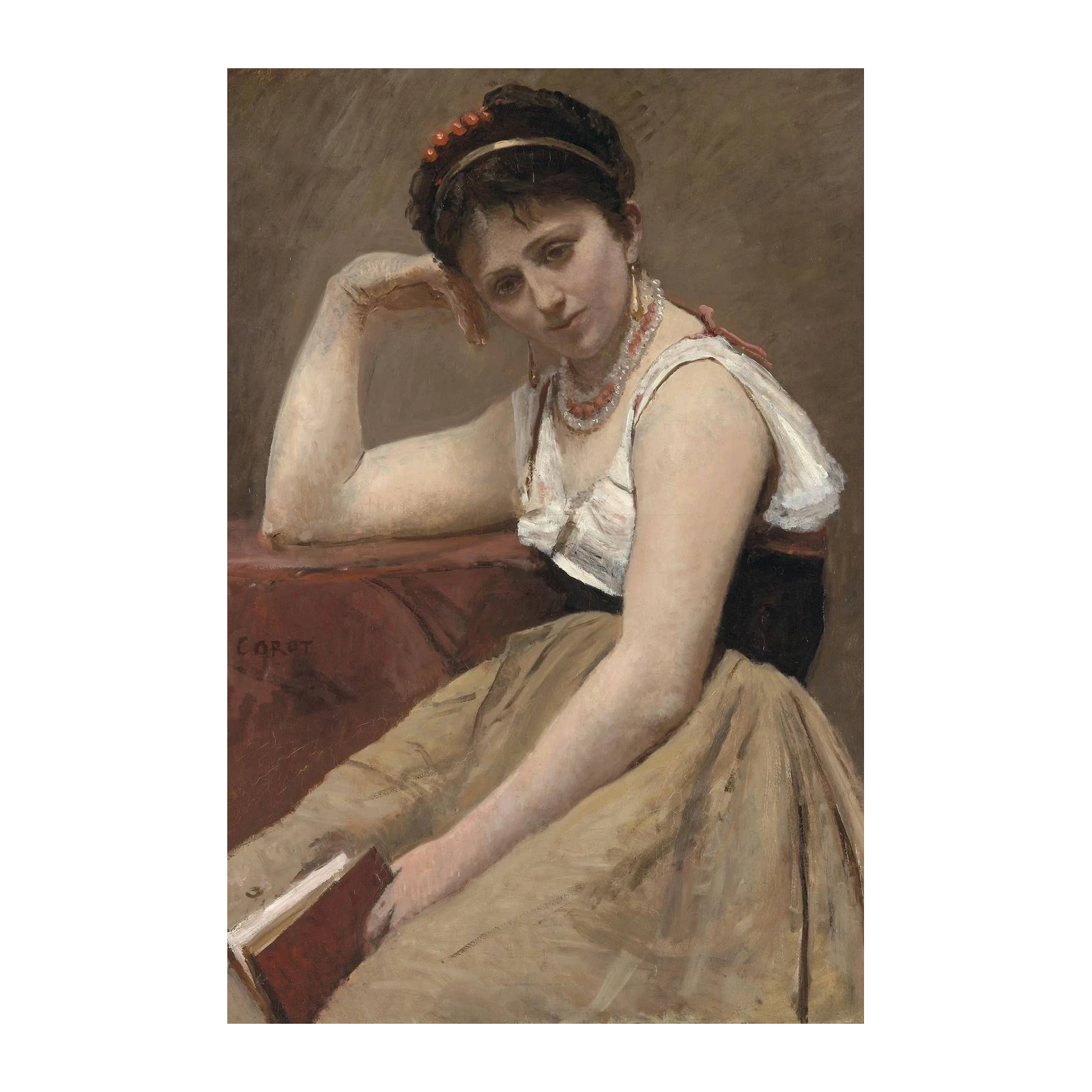 Corot Woman Reading Thoughtful Wall Art