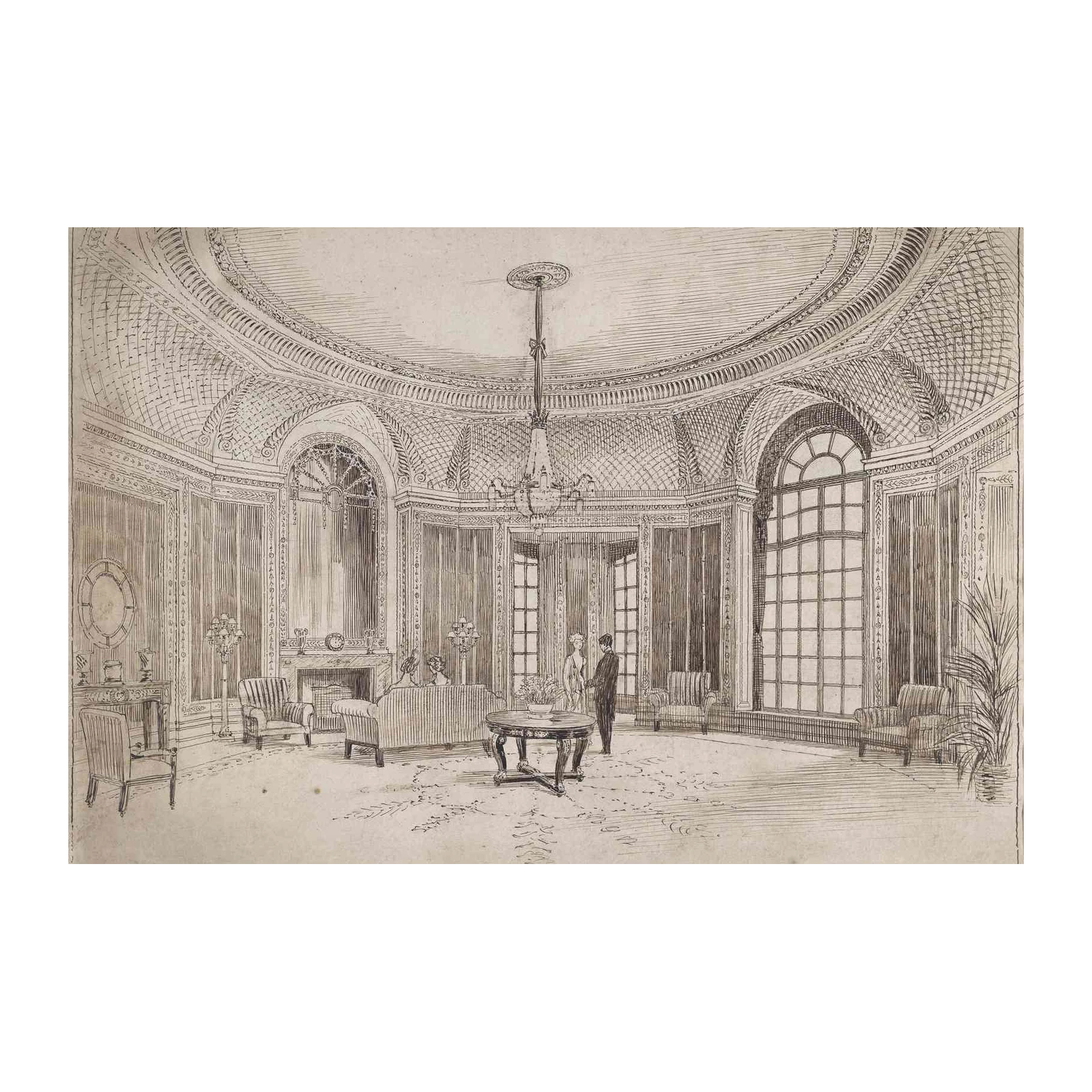 Elegant Drawing Room Victorian Sketch Wall Art