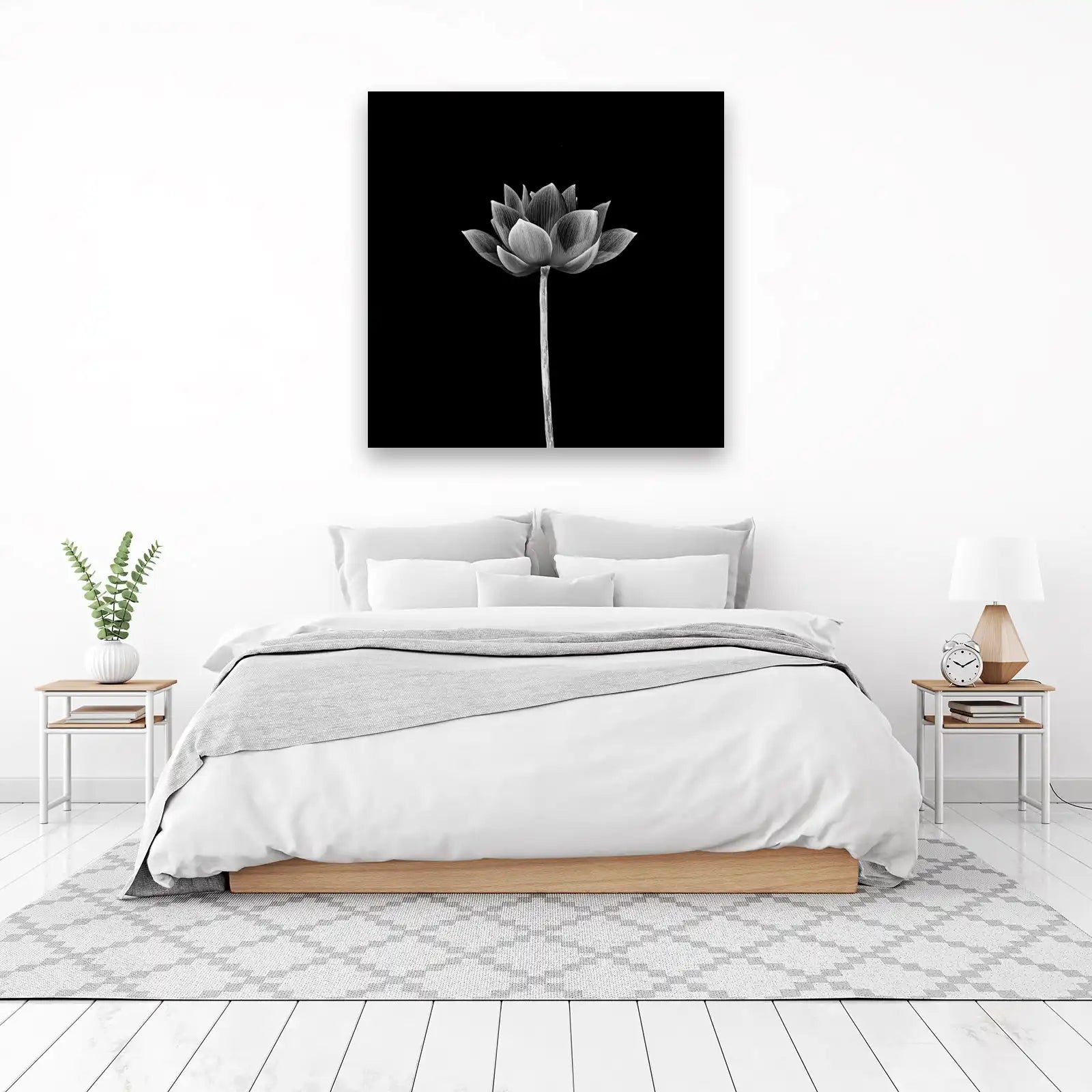 Elegant Lotus Flower B&W Wall Art