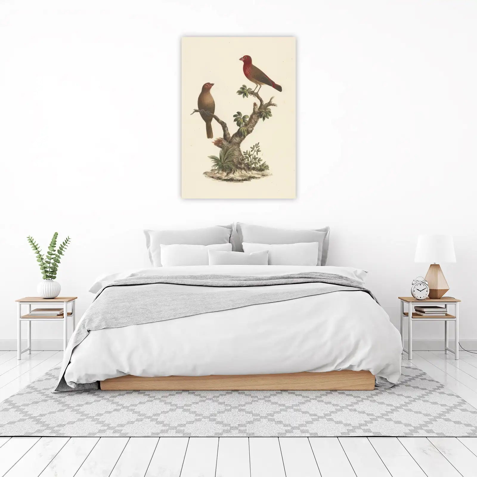 Vintage Bird Art: Crimson Finch Tree Wall Art