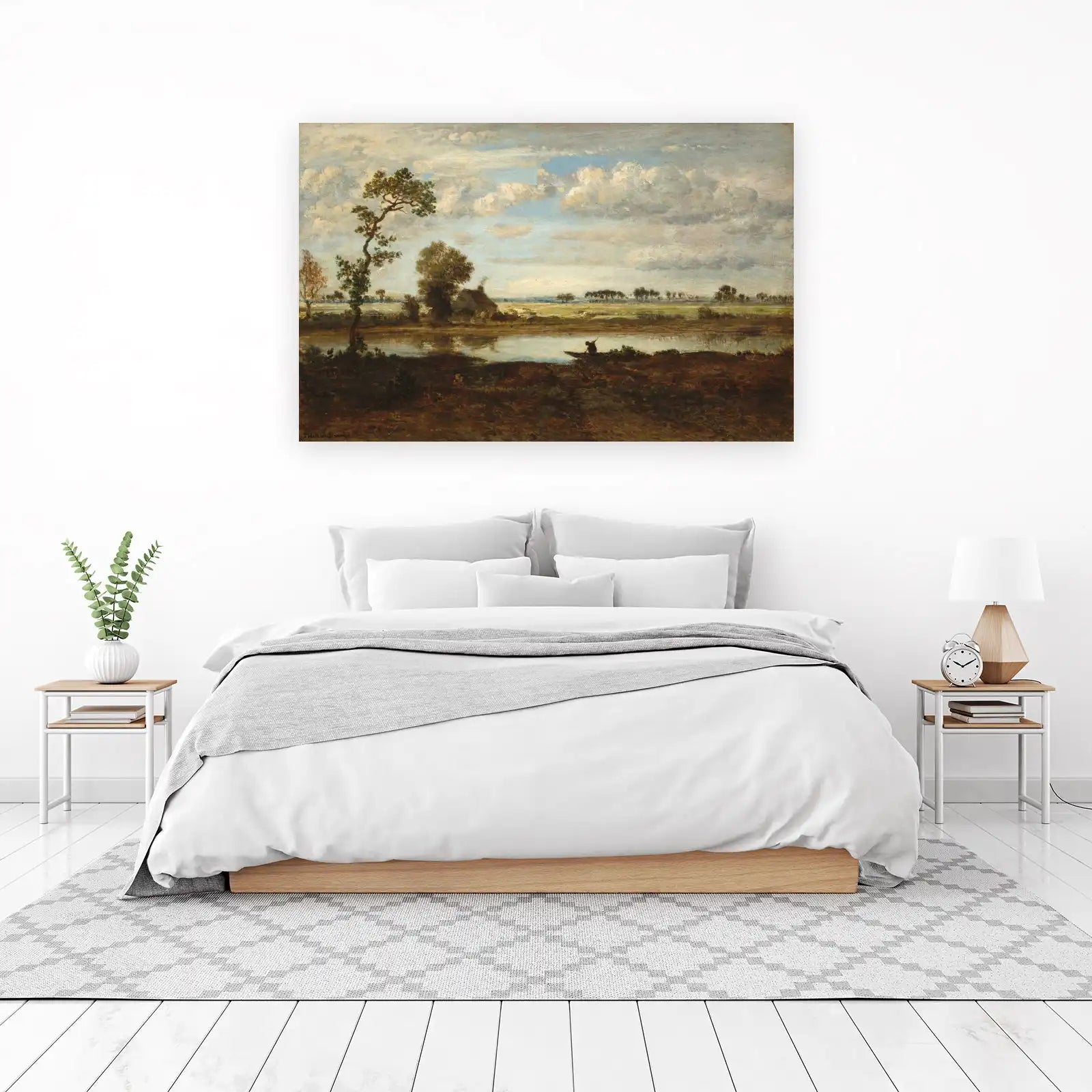 Serene River Landscape & Boatman Wall Art