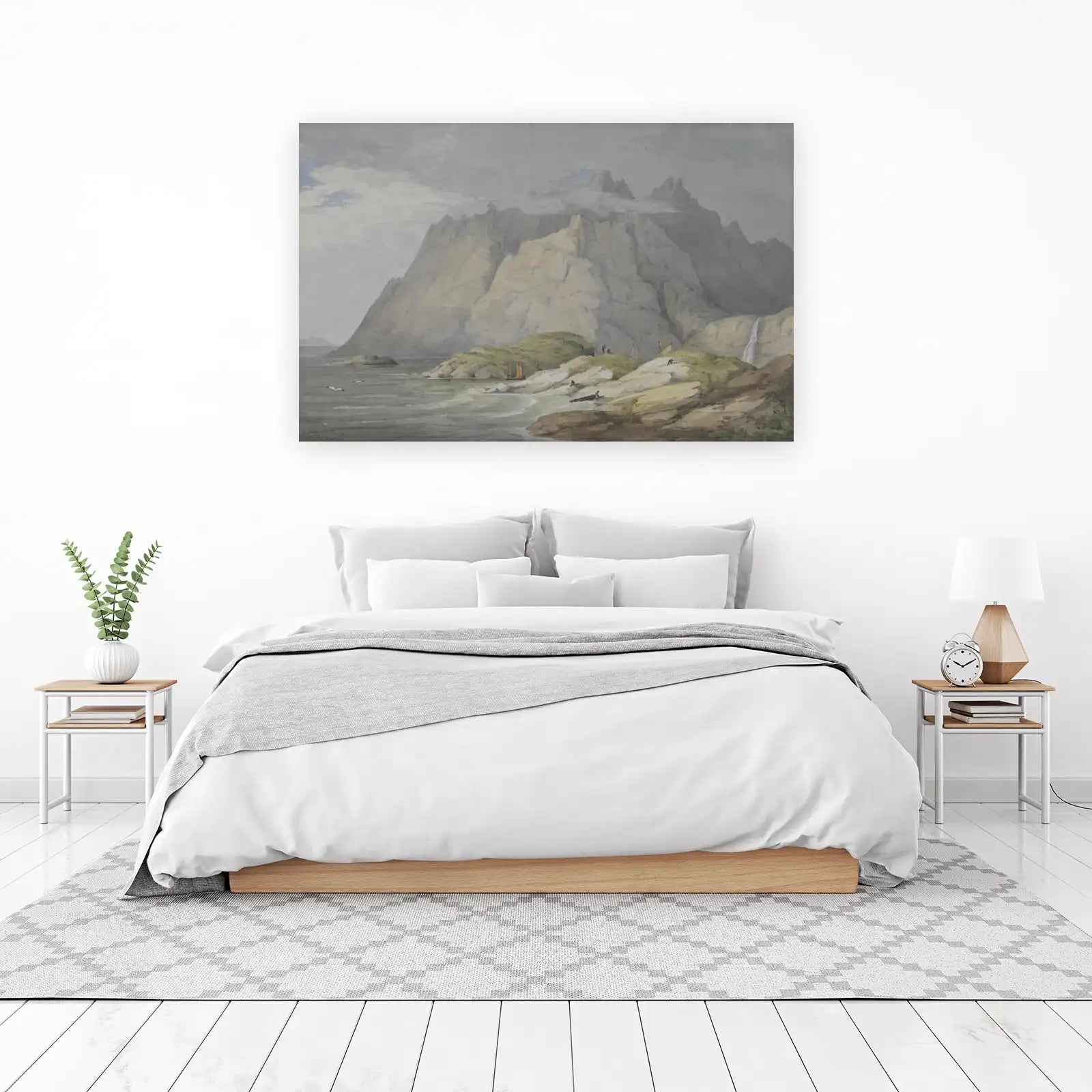Majestic Mountain Coastline Watercolor Wall Art