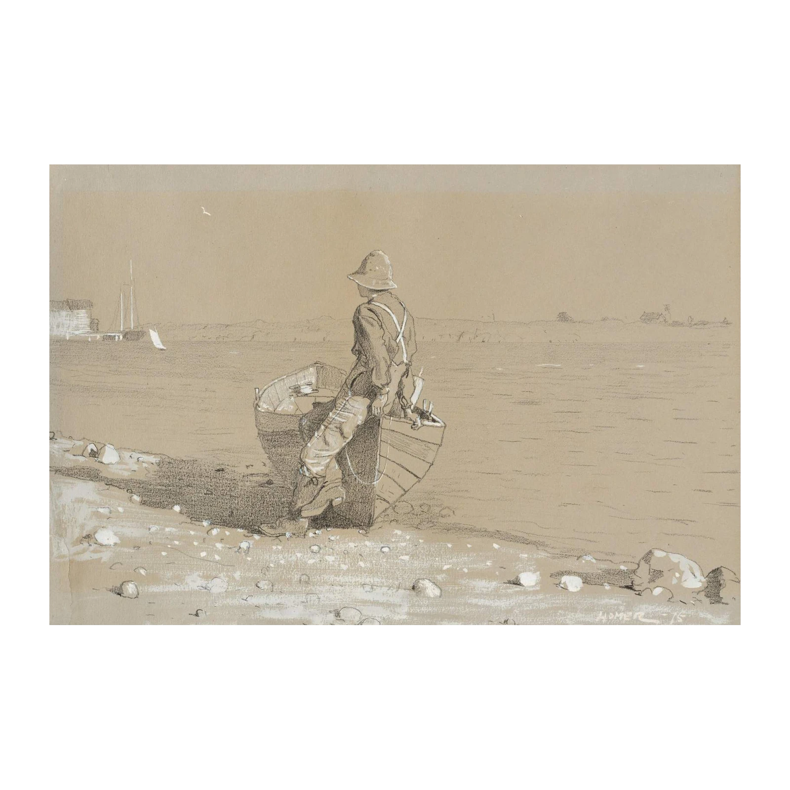 Fisherman by the Sea Sketch Wall Art