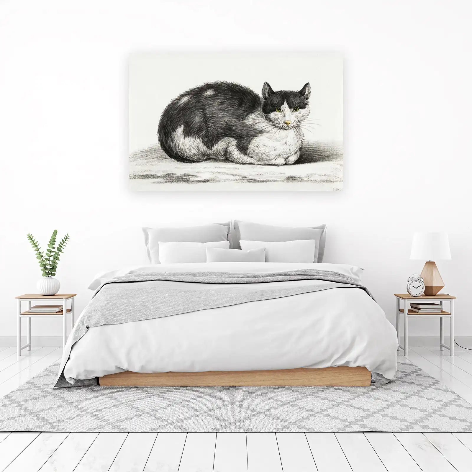 Vintage Black & White Cat Portrait Wall Art