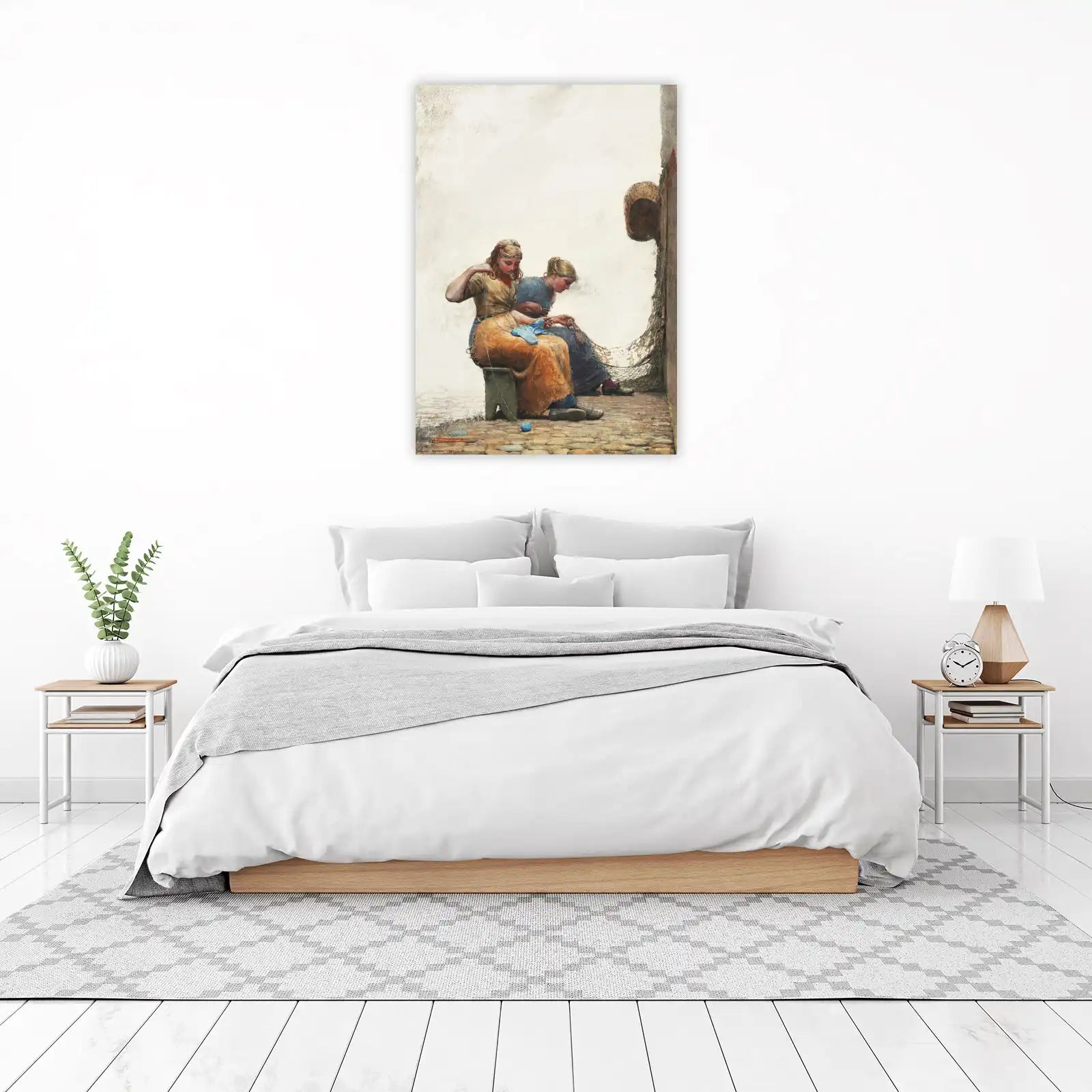 Artistic Scene: Two Women Knitting Wall Art