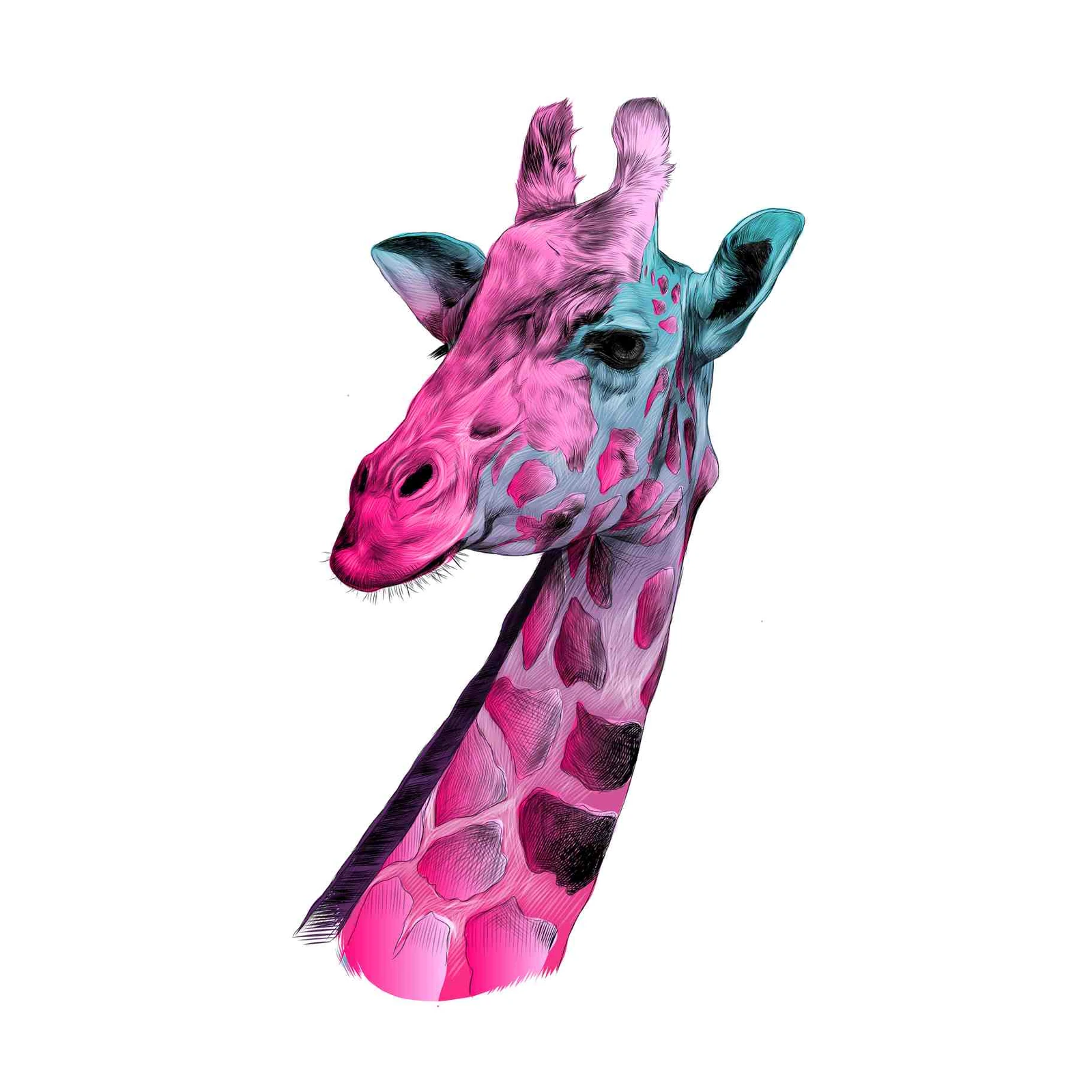 Vibrant Pink & Teal Giraffe Portrait Wall Art