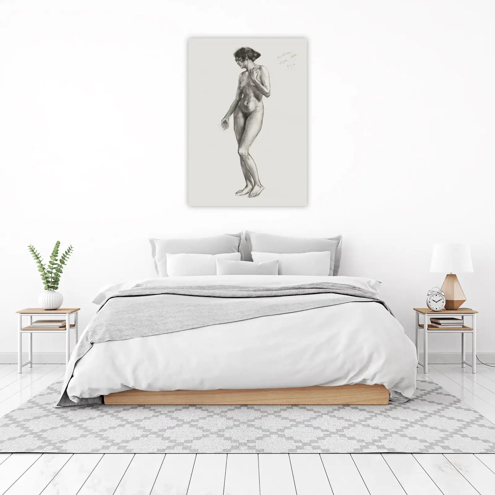 Elegant Nude Figure Charcoal Sketch Wall Art