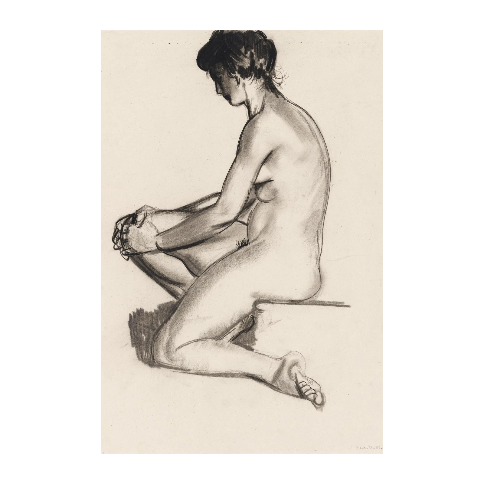 Seated Nude Charcoal Sketch Wall Art