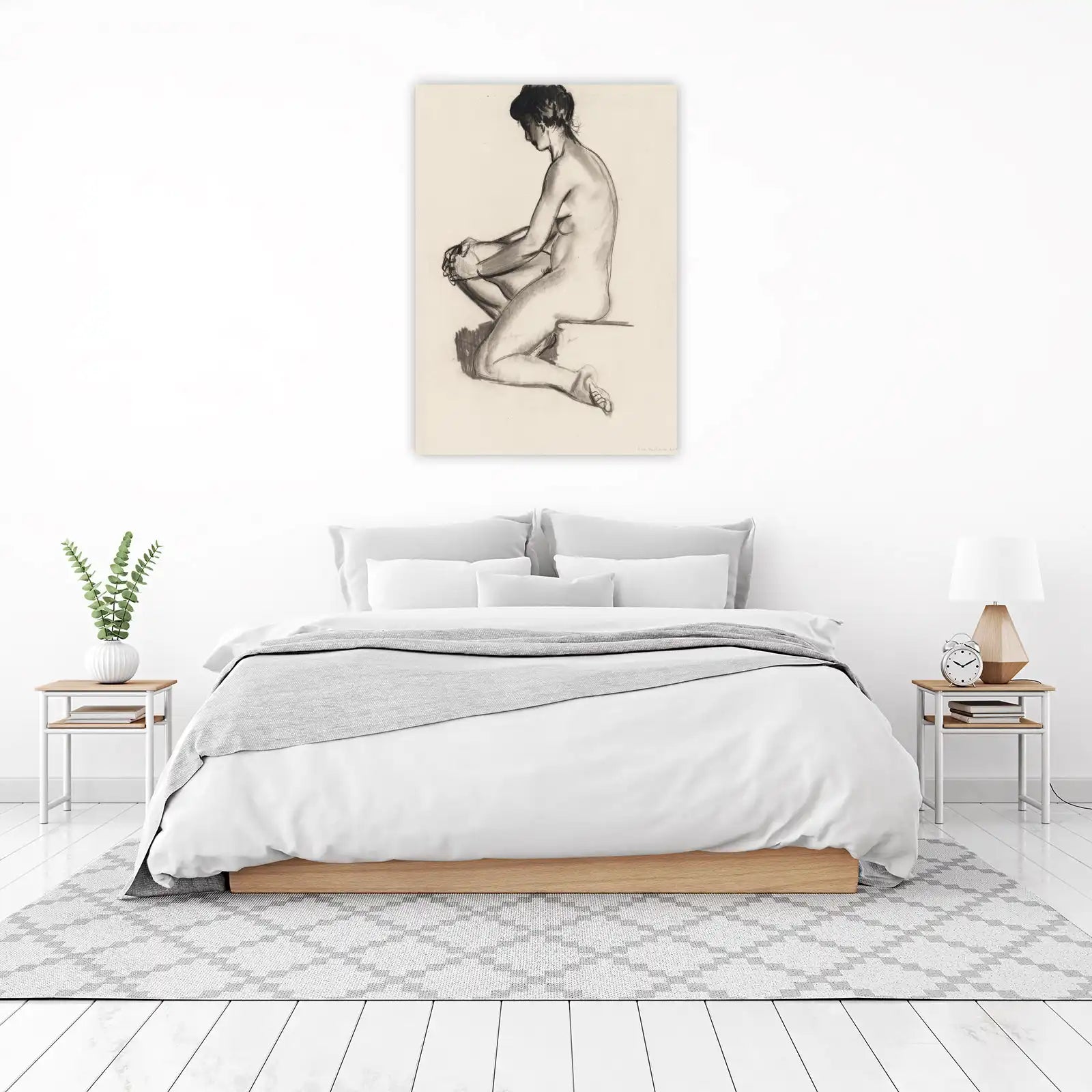 Seated Nude Charcoal Sketch Wall Art