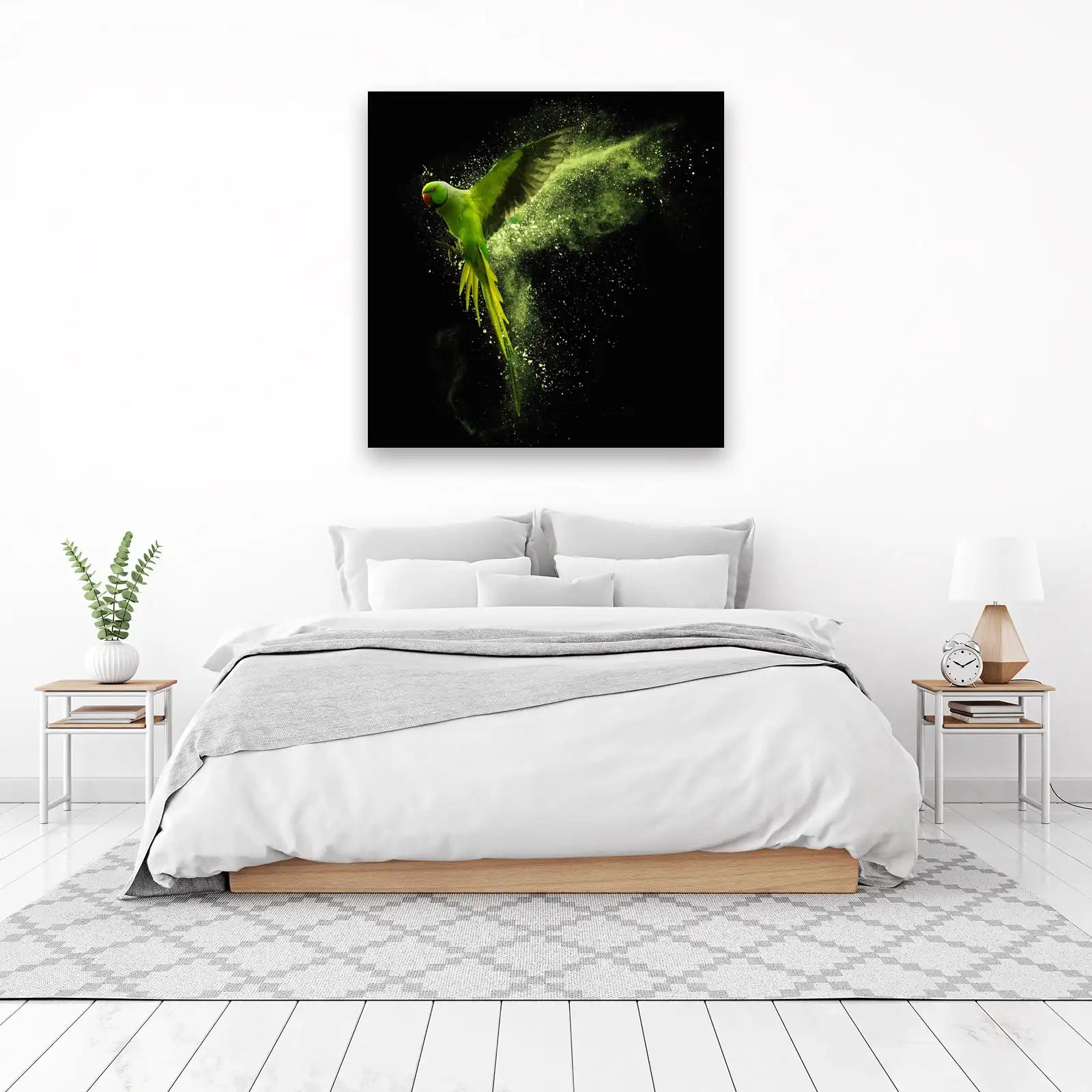 Vibrant Green Parrot Burst Wall Art