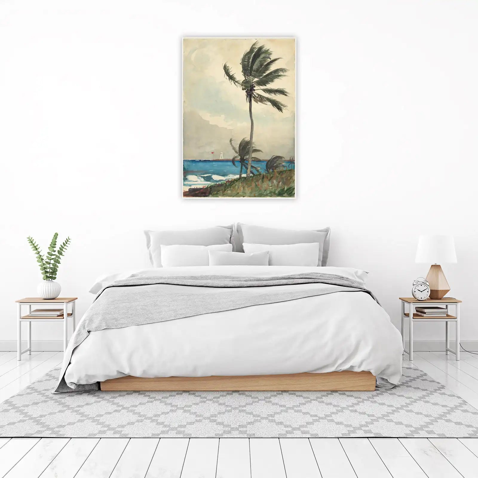 Stormy Coastline Palm Tree Lighthouse Wall Art