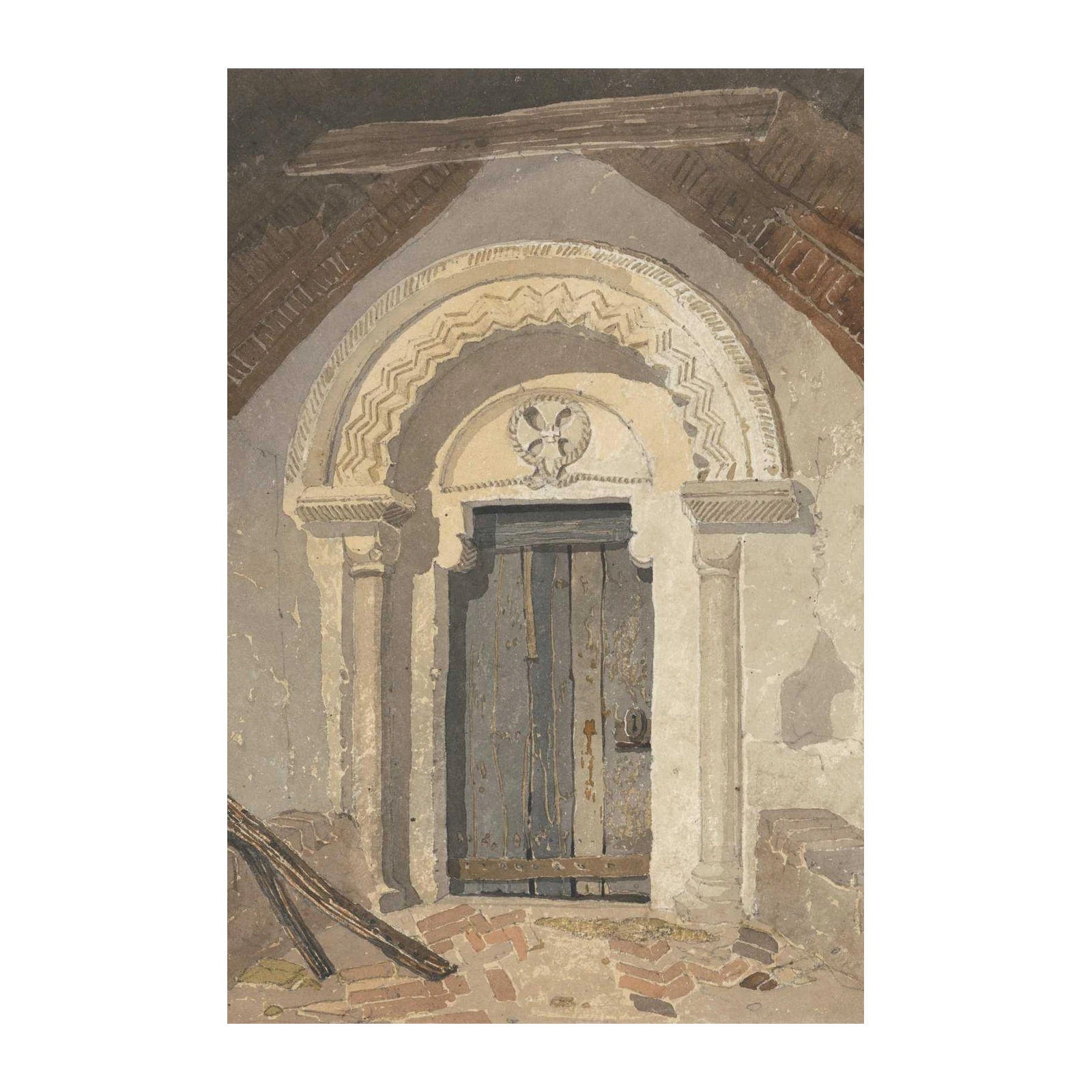 Rustic Church Doorway Watercolour Wall Art